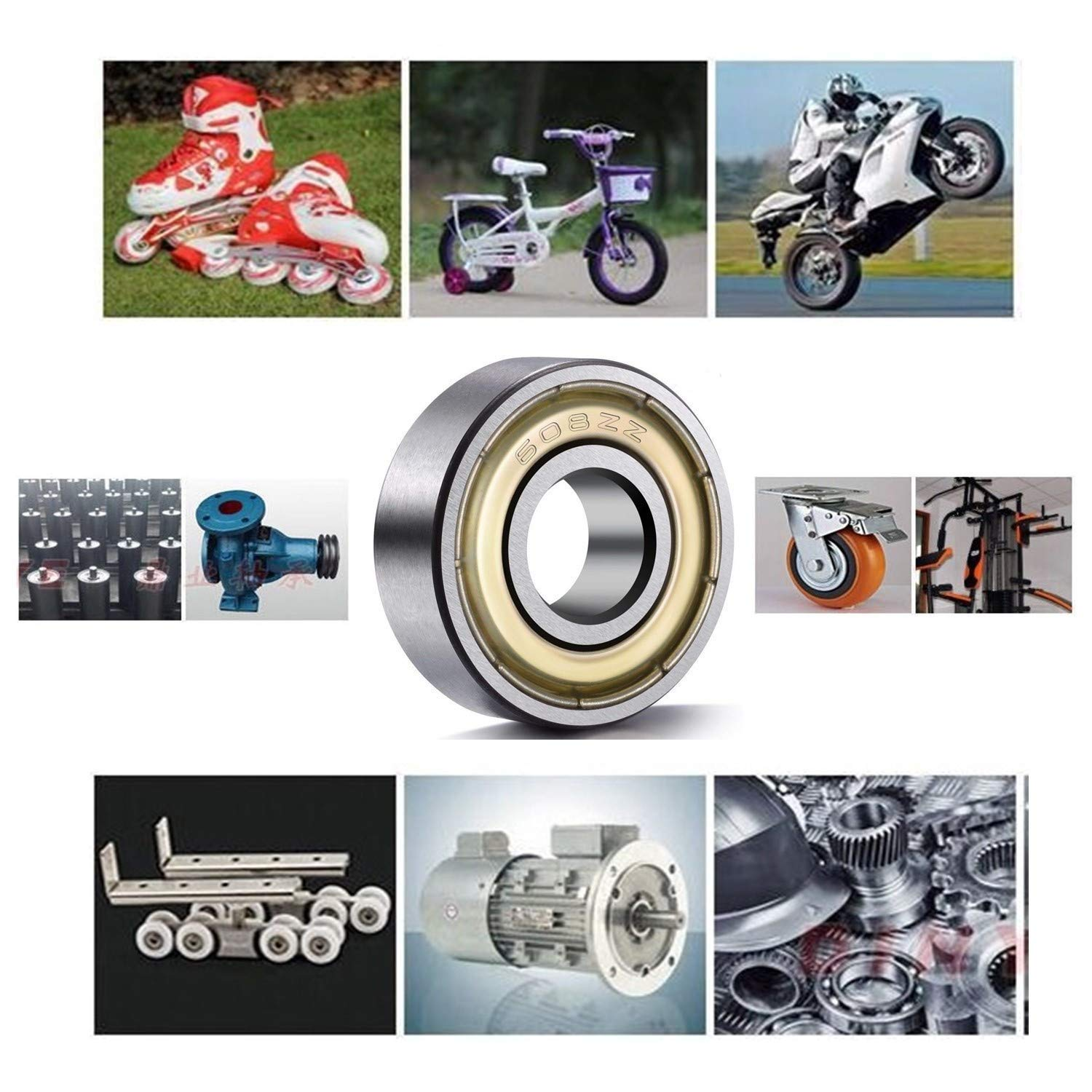 Lehom 608 ZZ Ball Bearings, 10 Pack 608ZZ Metal Double Shielded Miniature Deep Groove Skateboard Ball Bearings (8Mm X 22Mm X 7Mm), Torque, Band, Teeth, Steel image number 1