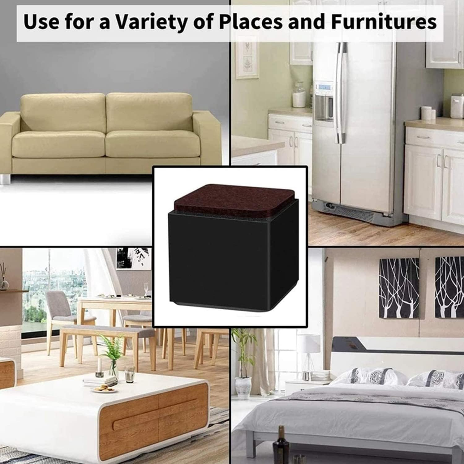 2Inch Lift Furniture Risers Carbon Steel Bed Risers, Self-Adhesive Bed Riser, Table Riser, Sofa Riser, 4 Pcs Heavy Duty Bed Riser Lifts Adds 2" Height Supports to 5000 Lbs (Square, Black) image number 6