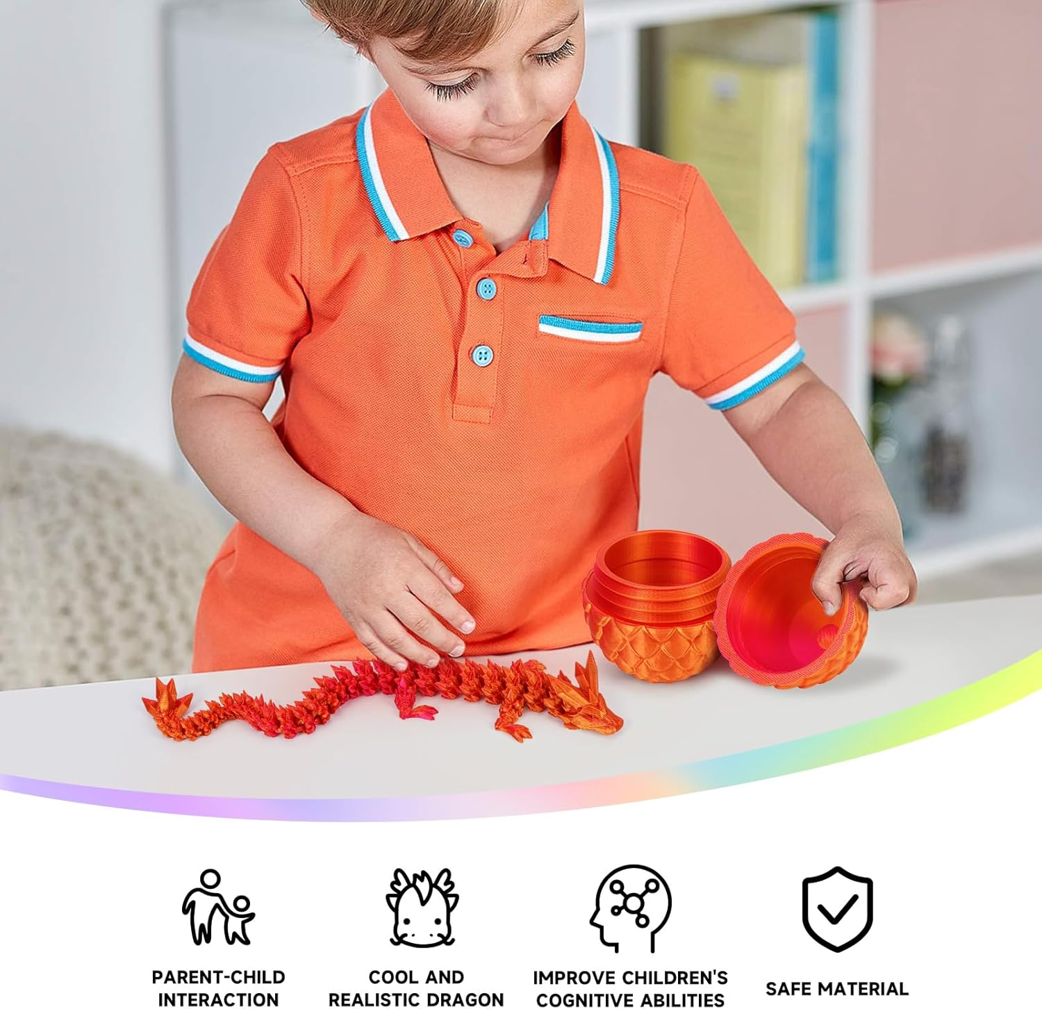 TBOLINE 3D Printed Dragon with Egg,3D Printed Gem Dragon with Detachable Mystery Dragon Scale Egg Kids Adults Fidget Toys for Autism/Adhd 11.8'' Gem Dragon 5.1'' Scale Egg image number 3