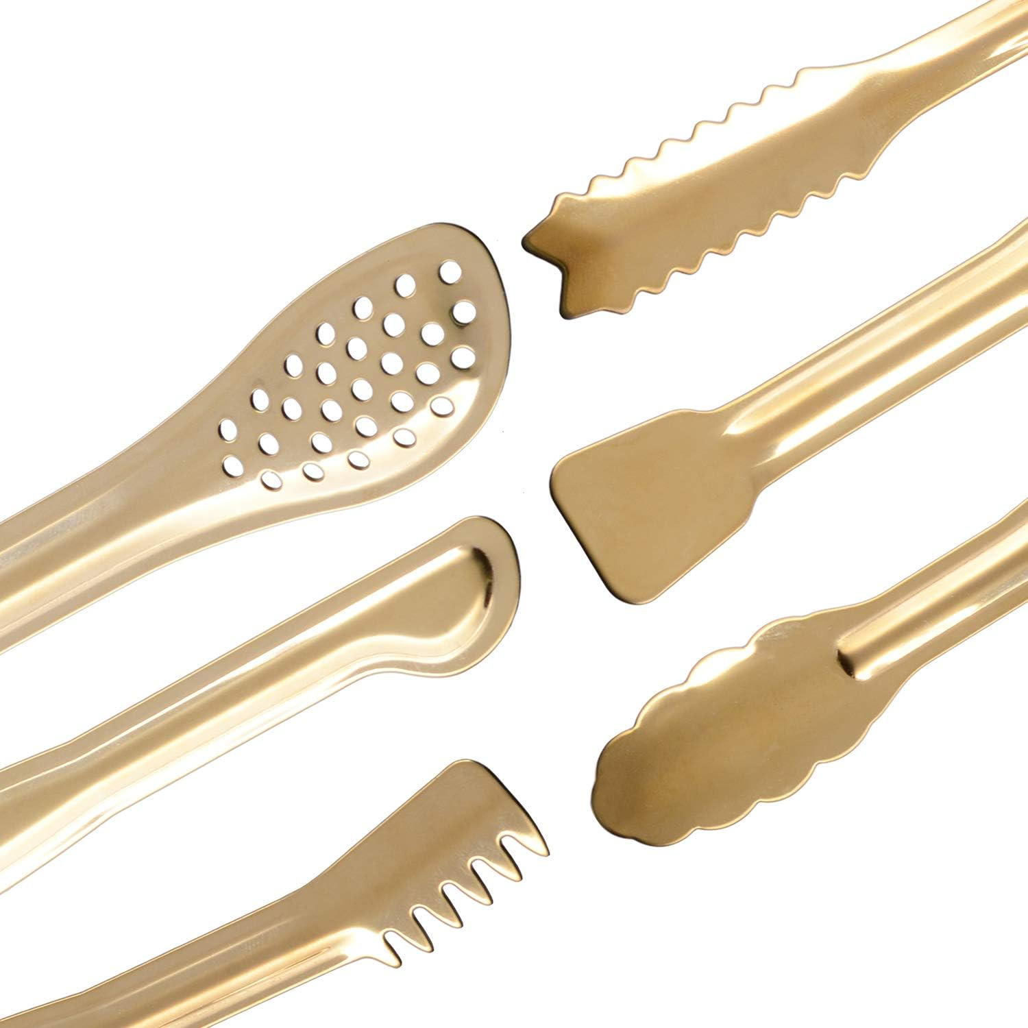 Gold Plated Mini Serving Tongs Set 6-Inch Appetizers Tongs Stainless Steel Small Sugar Cube Tongs Ice Tongs, Set of 6 image number 2