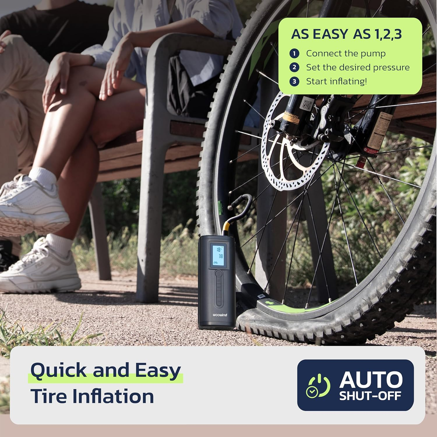 Woowind AP2-P Cordless Tyre Inflator Electric Bike Pump with Digital Pressure Gauge, Rechargeable Car Portable Air Compressor Tyre Pump for Car, Bicycle, Motorcycle, Scooter,Balls (AP2-P) image number 6