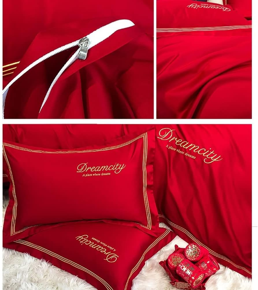 Red Duvet Cover King Full/Double Size Solid Comforter Cover Soft and Breathable Red Bedding Set with Zipper Closure with 1 Fitted Sheet and 2 Pillow Shams (Color : G, Size : 200X230-150X200Cm)