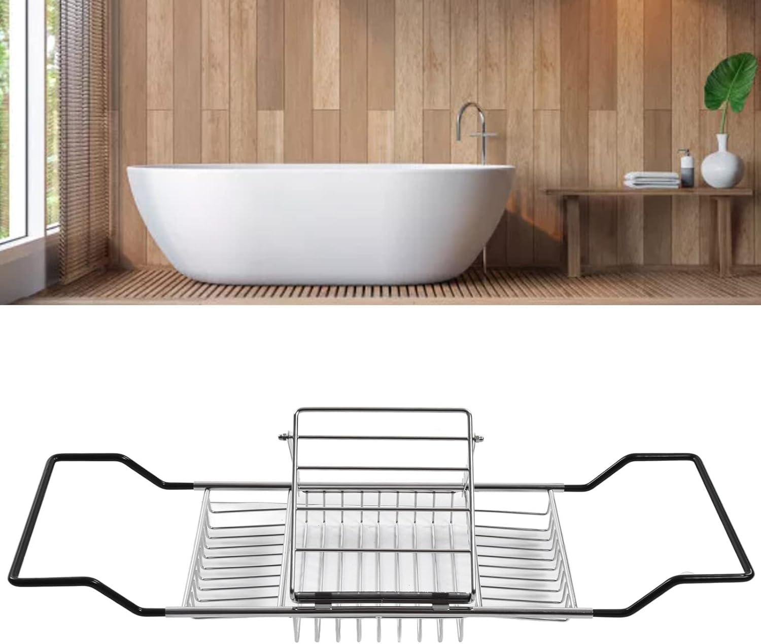 Shower Bathtub Tray, Retractable 304 Stainless Steel Bathtub Racks, Shower Caddy Tray with Adjustable Removable Stand for Home Hotels Bathrooms image number 3