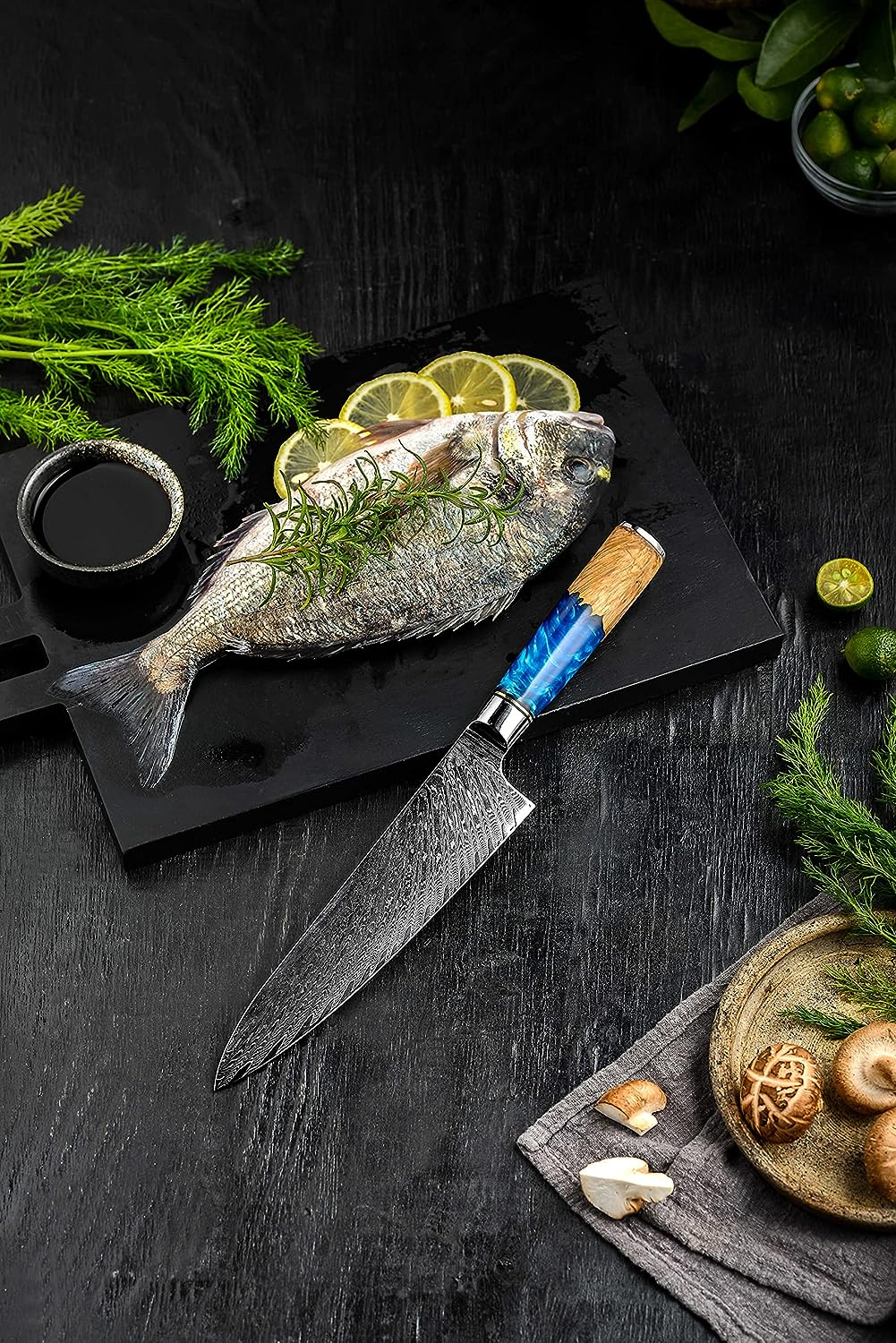 Chef Knife Damascus Japanese 8 Inch VG10 Kitchen Knife 67-Layer Damascus Steel Pro Ergonomic Superb Sharp Edge Gyuto Chef Knife[Gift Box]-Blue Resin Handle image number 2