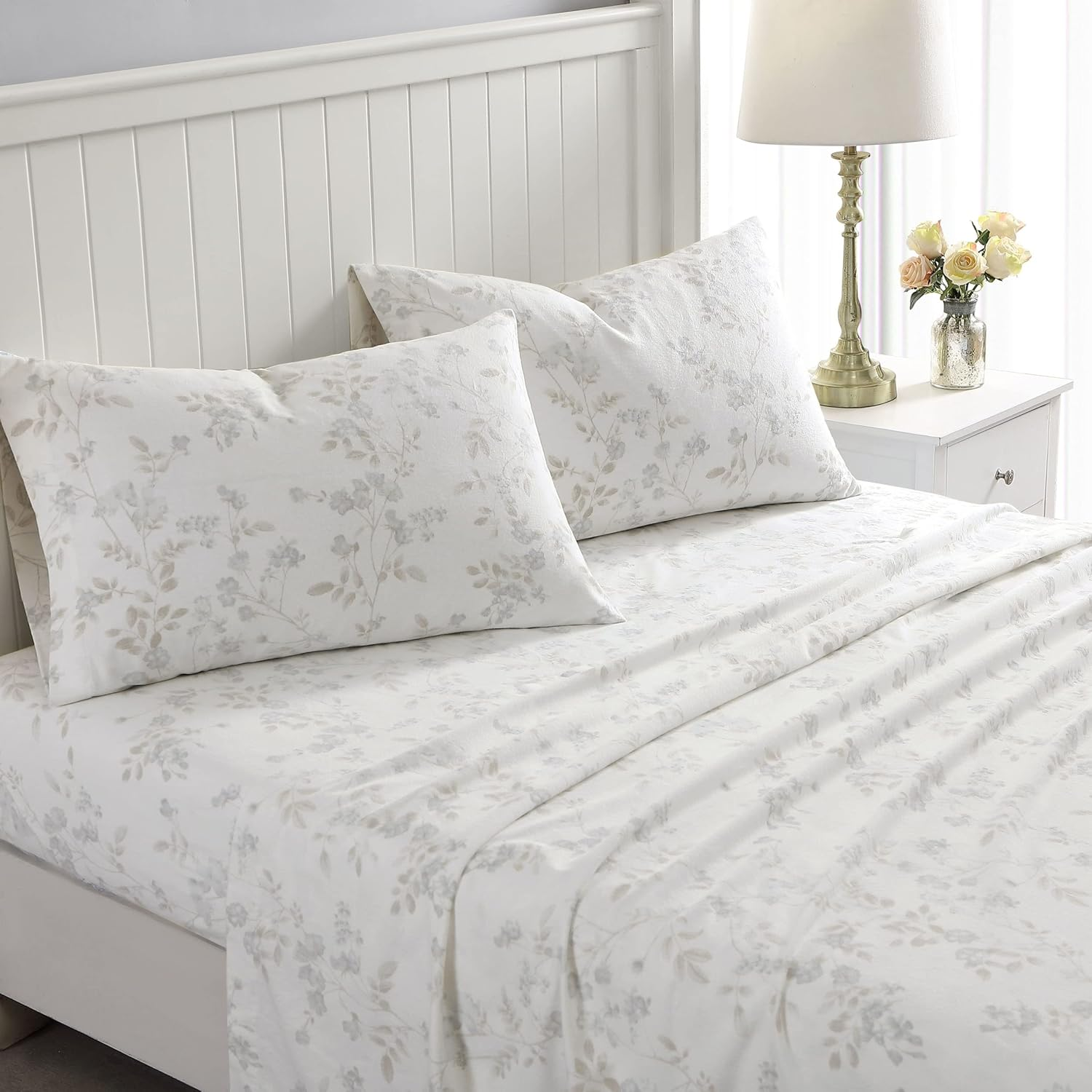 Laura Ashley Home - Twin Sheets, Cotton Flannel Bedding Set, Brushed for Extra Softness & Comfort (Fawna, Twin) image number 6