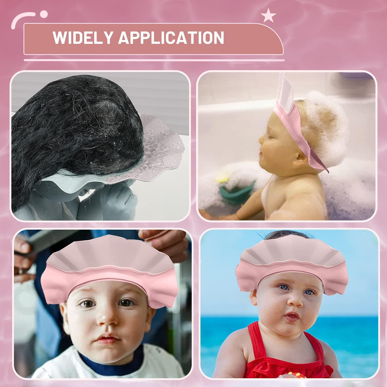 Baby Shower Shampoo Cap, Adjustable Baby Hair Washing Guard Shampoo Hat Bath Shield Visor Hat Eyes Ears Head Protection Waterproof Soft Silicone Shower Cap for Kids, Toddler, Girls, Boys, White Pink image number 1