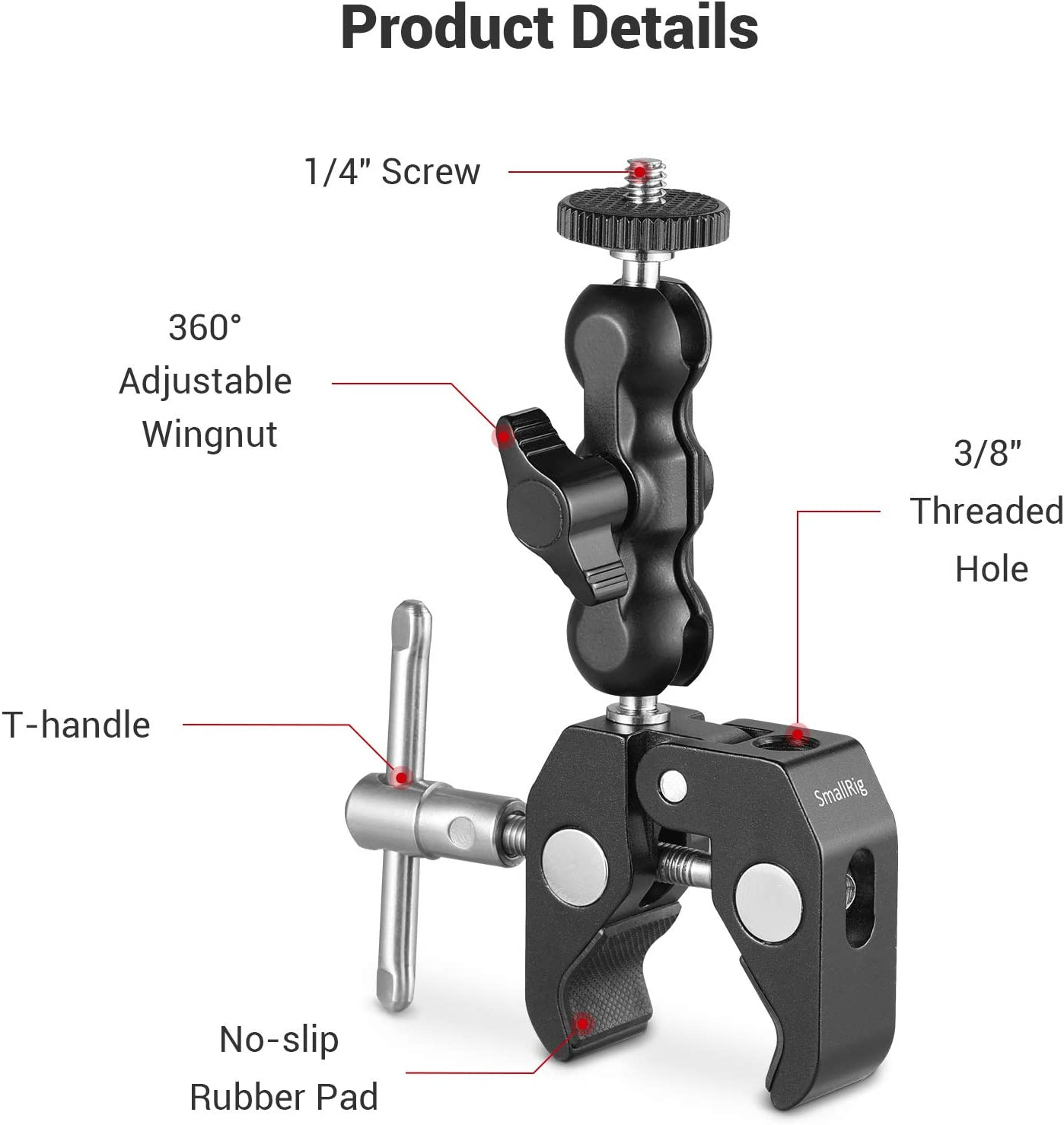 Smallrig Multi-Functional Ballhead Clamp Double Ball Adapter with Bottom Clamp - 2164 image number 3