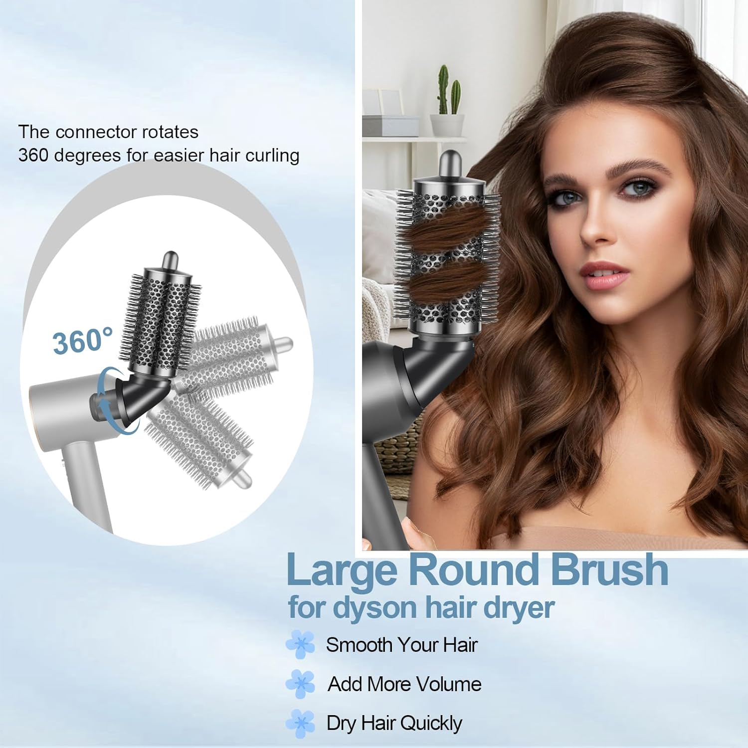 PUREGUST Upgraded Large round Brush Attachment for Dyson Hair Dryer Jumbo Bigger Oval round Volumizing Brush Accessories,Gery image number 5