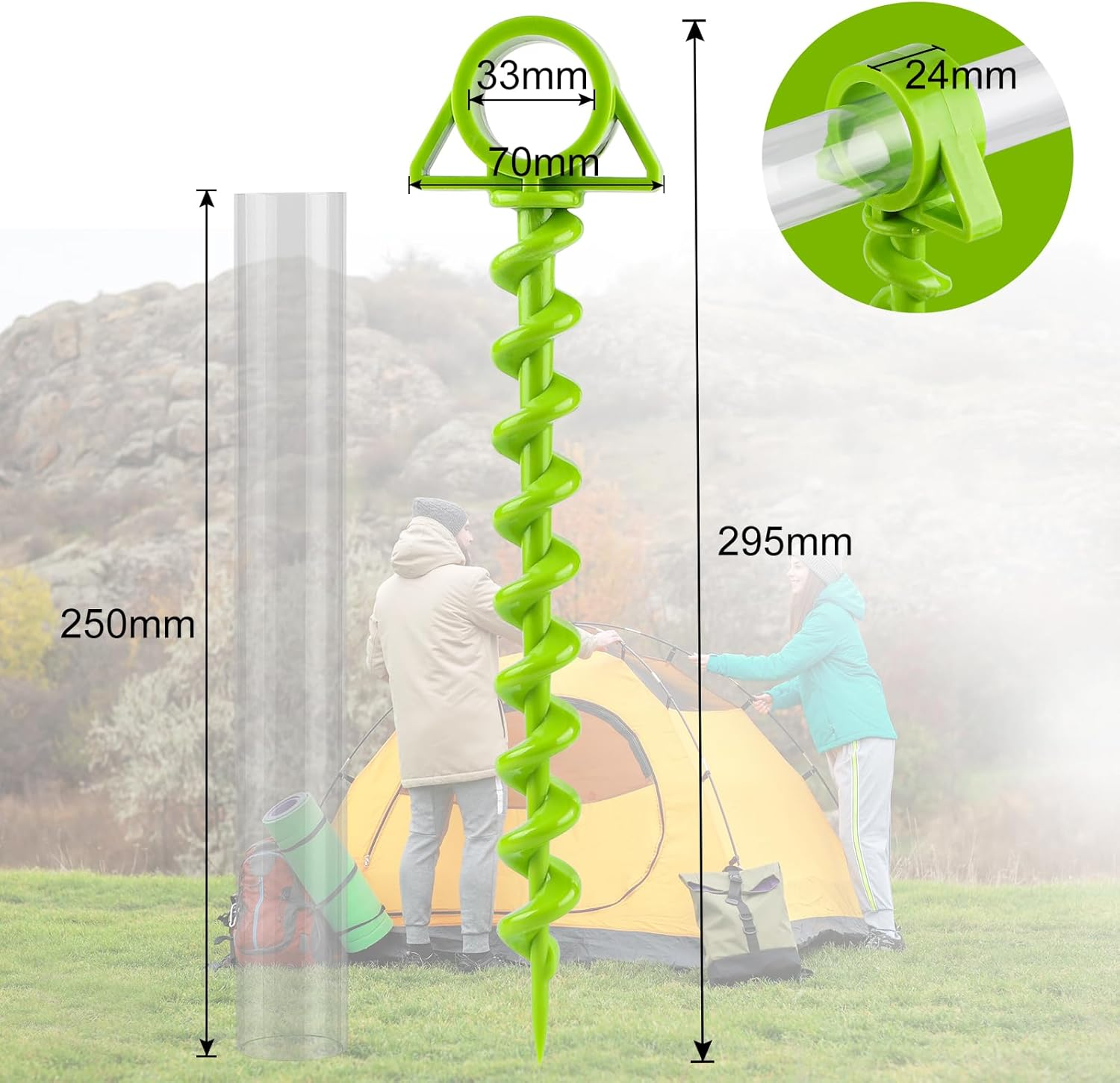 4 X Tent Pegs Camping Ground Anchor Screw Pegs Sand Pegs Beach Plastic 29 Cm Beach Sand Anchor Tent Ground Anchor Trampoline with 4 Transparent Plastic Tubes, Green image number 6