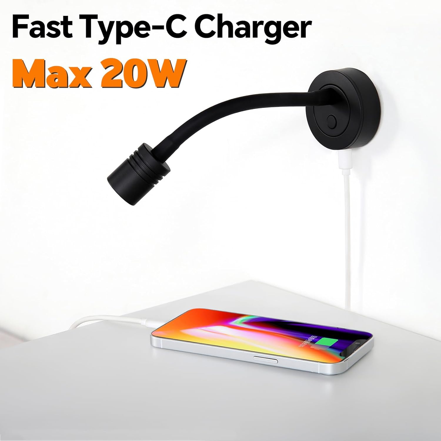 Obeaming 12 V Reading Lamp Caravan Boat Dimmable Bedside Lamp Gooseneck LED Wall Lamp for Van Truck Caravan, Built-In Type C Charger & Press Dimmer Switch 3200K, 2 Pieces