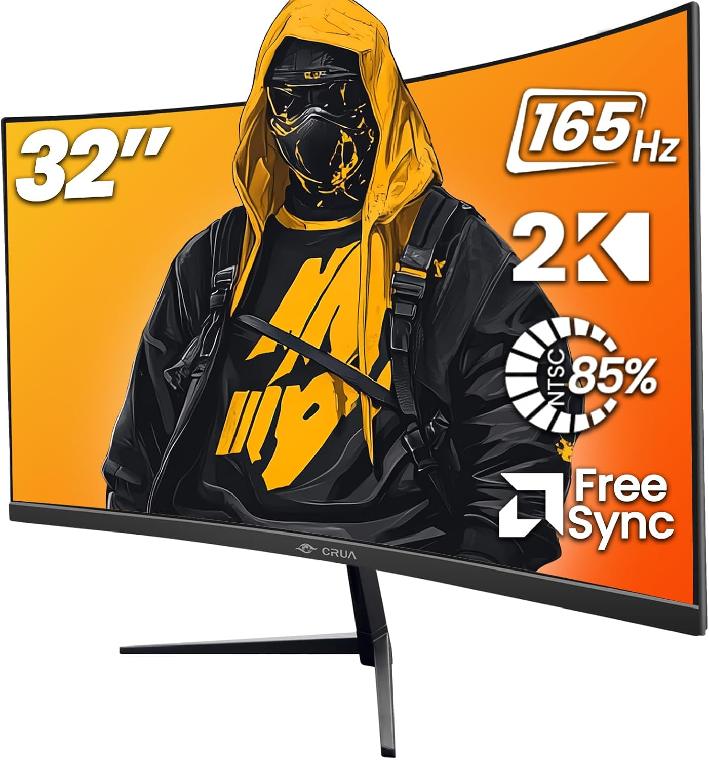 CRUA 32" Curved Gaming Monitor, 2K QHD 2560X1440P, 144Hz/165Hz Computer Monitors, 99% Srgb, Freesync, Low Blue Light, 1800R VA Screen, HDMI 1.4/DP 1.2, Wall Mountable - Black image number 6