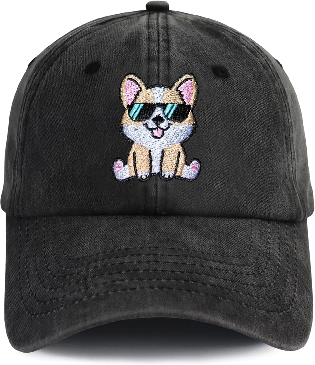 Women'S Cute Corgi Hat for Women Men, Adjustable Vintage Distressed Washed Baseball Cap for Dog Dad Mom