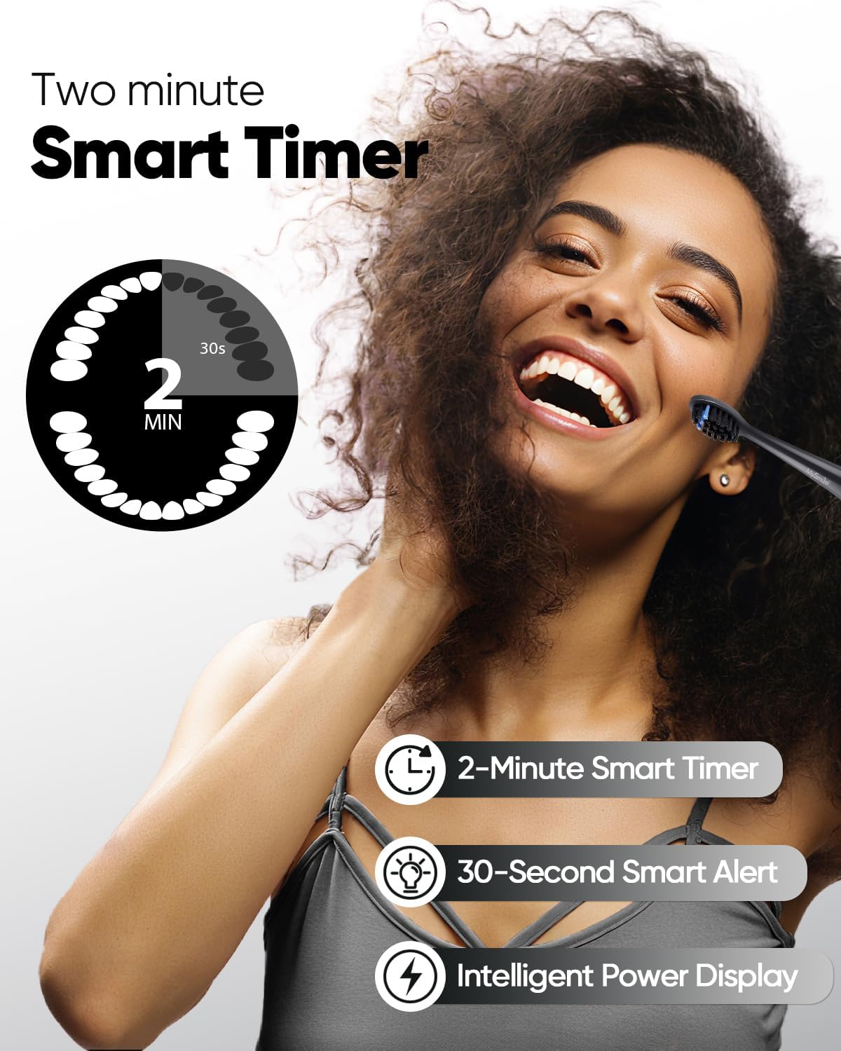 Mysmile DY156 Electric Toothbrush for Adults, Rechargeable Sonic Battery Toothbrush Portable with 3 Brush Heads, 2 Mins 5 Modes Smart Timer, 45000VPM, One Charge for 60 Days - Black - Pink image number 4