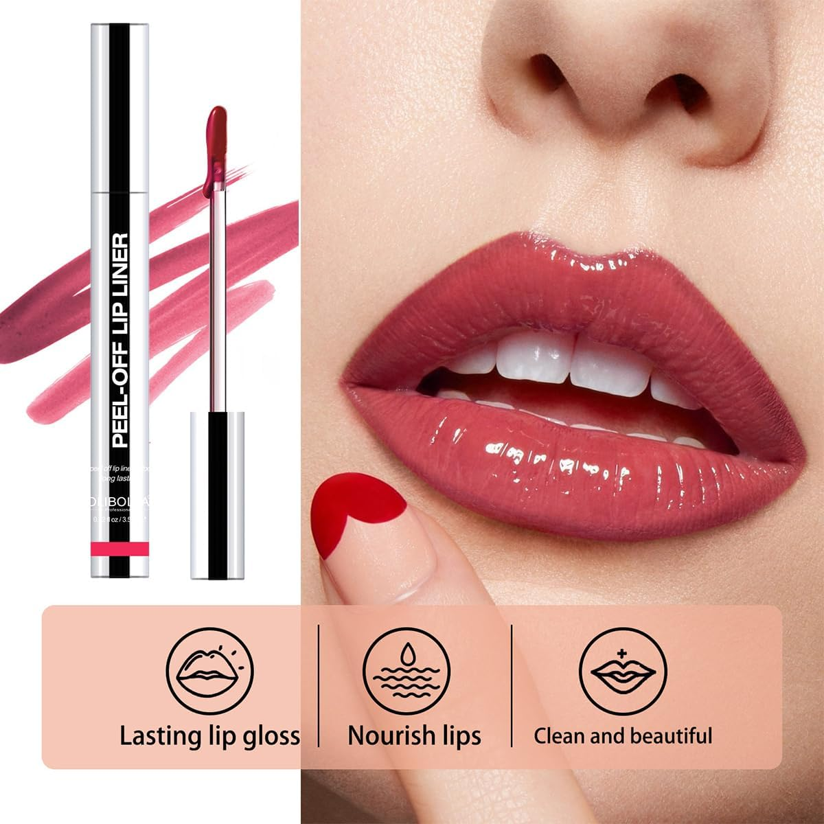 Peel off Lip Liner Stain Long Lasting Waterproof Peel off Lip Tint for Women Girls, Detachable Lip Liner Pencil Waterproof Transfer-Proof, Highly Pigmented Color Finish Lip Tint Stain (00#Berry, M) - 02Coffee image number 2