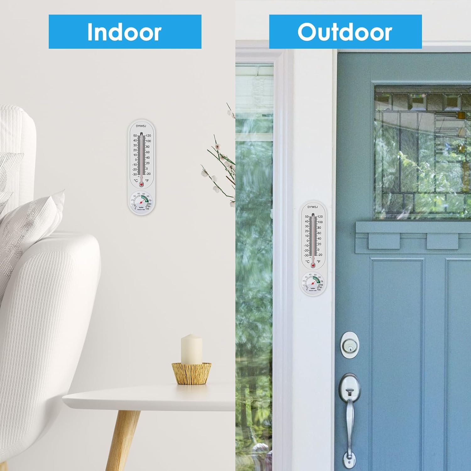 Ihvewuo 5Pcs Outdoor/Indoor Thermometer Hygrometer with Celsius/Fahrenheit Wall Thermometer Humidity Meter Mechanical Vertical Thermometer and Hygrometer for Garden Home Cellar Greenhouse(White)