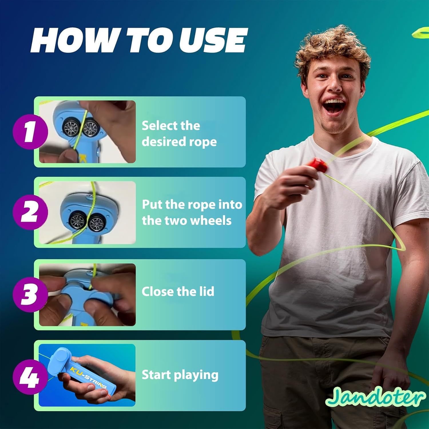 Jandoter LED Rope Launcher Toy with 3 Glowing Strings, USB Rechargeable Flying String Toy for Teens & Adults (14+ Years) image number 4