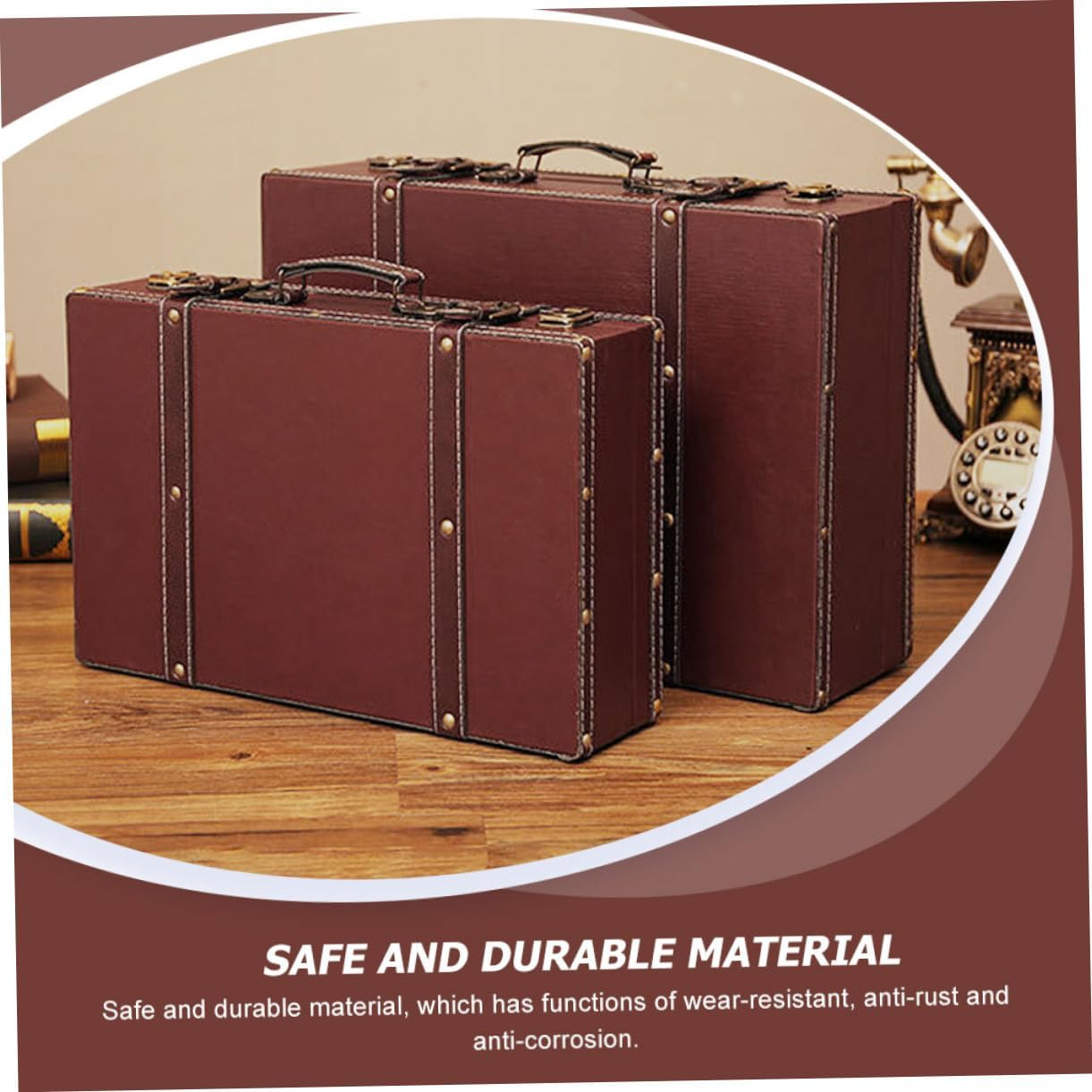 Vintage Suitcase Decorative Storage Box Straps Small Size Retro Photo Prop for Home D&eacute;cor image number 4