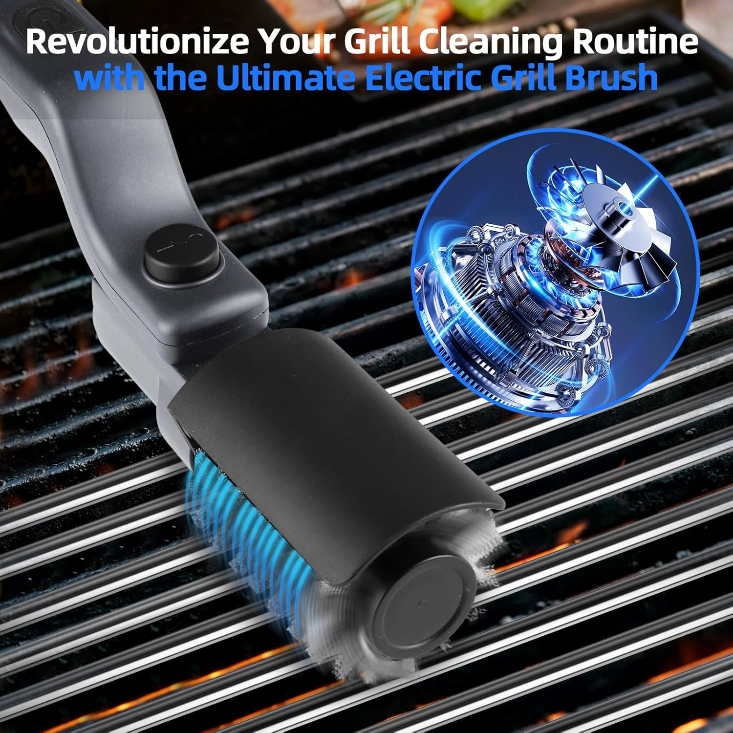 Upgraded Electric Grill Brush, Cordless Rechargeable Grill Cleaning Brush with Adjustable Angle, Stainless Steel Brush Head, 3-Speed Power, 90-Min Runtime, Waterproof Cleaner for BBQ Grates (Gray) - Black image number 4