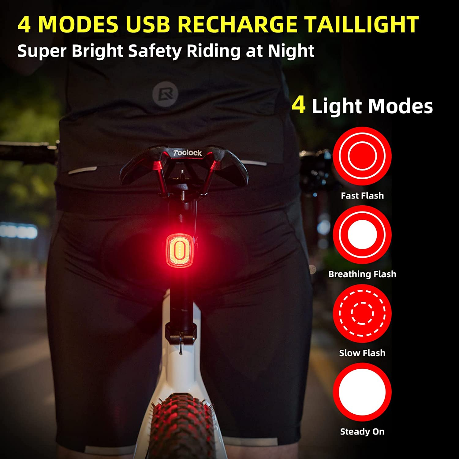 ROCKBROS Smart Bike Tail Light for Night Riding Brake Sensing Bicycle Rear Lights USB Rechargeable IPX6 Waterproof Bright LED Bike Light 260Mah Cycling Safety Road Biketaillight Accessories 4 Modes image number 5