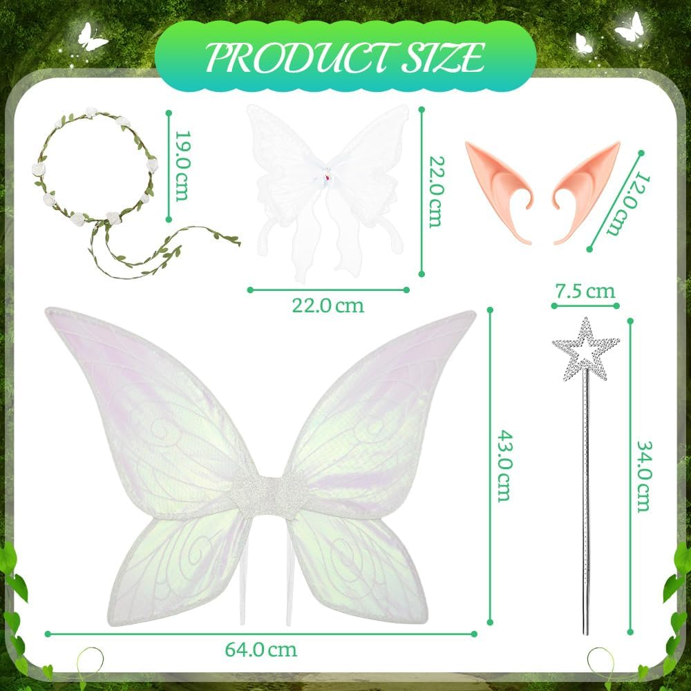 Slowton Fairy Wings Set - 5PCS Butterfly Wings Costume for Adults Girls Women with Angel Butterfly Fairy Ears Floral Crown Halloween Costume Angel Princess Cosplay Role Play Dress up Party image number 2