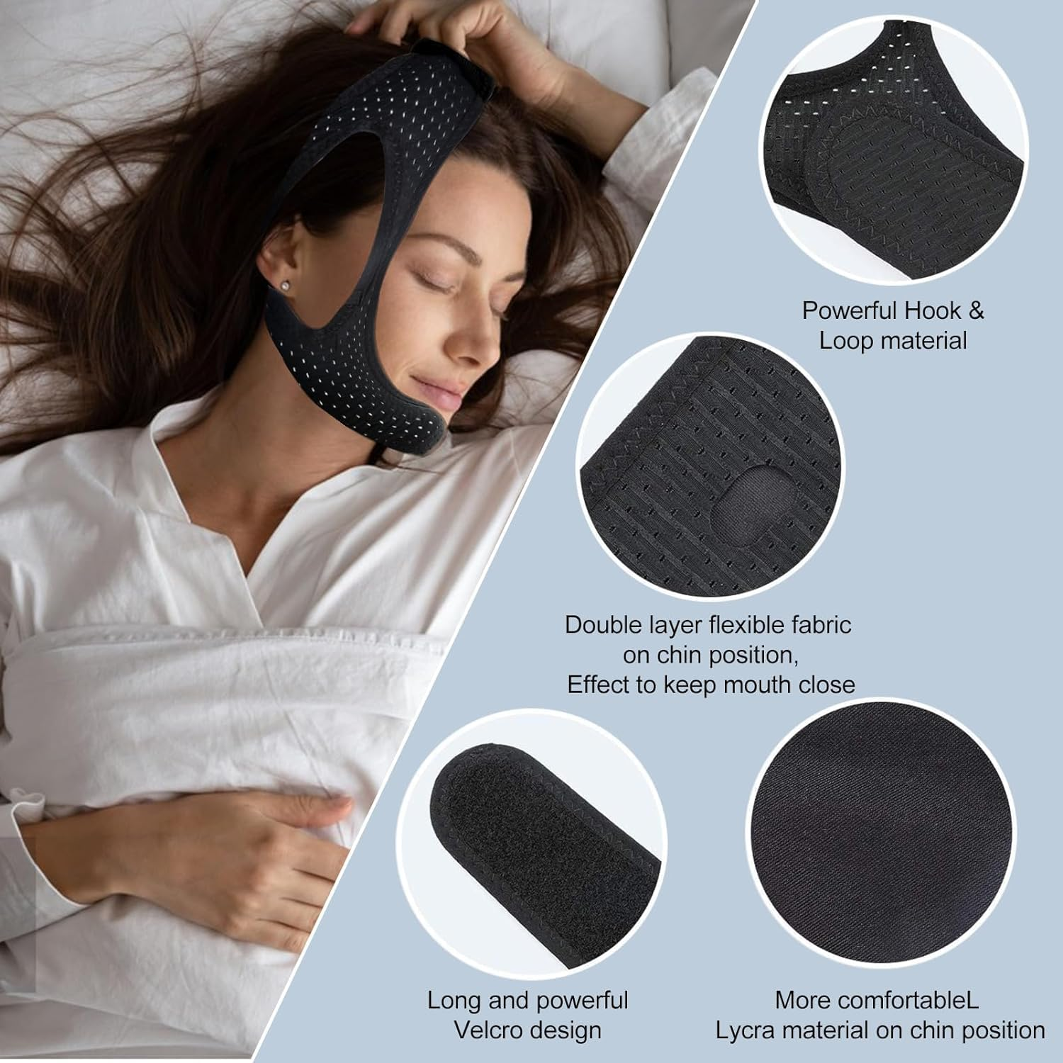 Anti Snoring Device Anti-Slip Adjustable anti Snoring Chin Strap,Snoring Reduction Stop Snoring Device Snoring Solution,Professional Effective anti Dry Mouth Chin Strap Stop Noise Snoring Strap