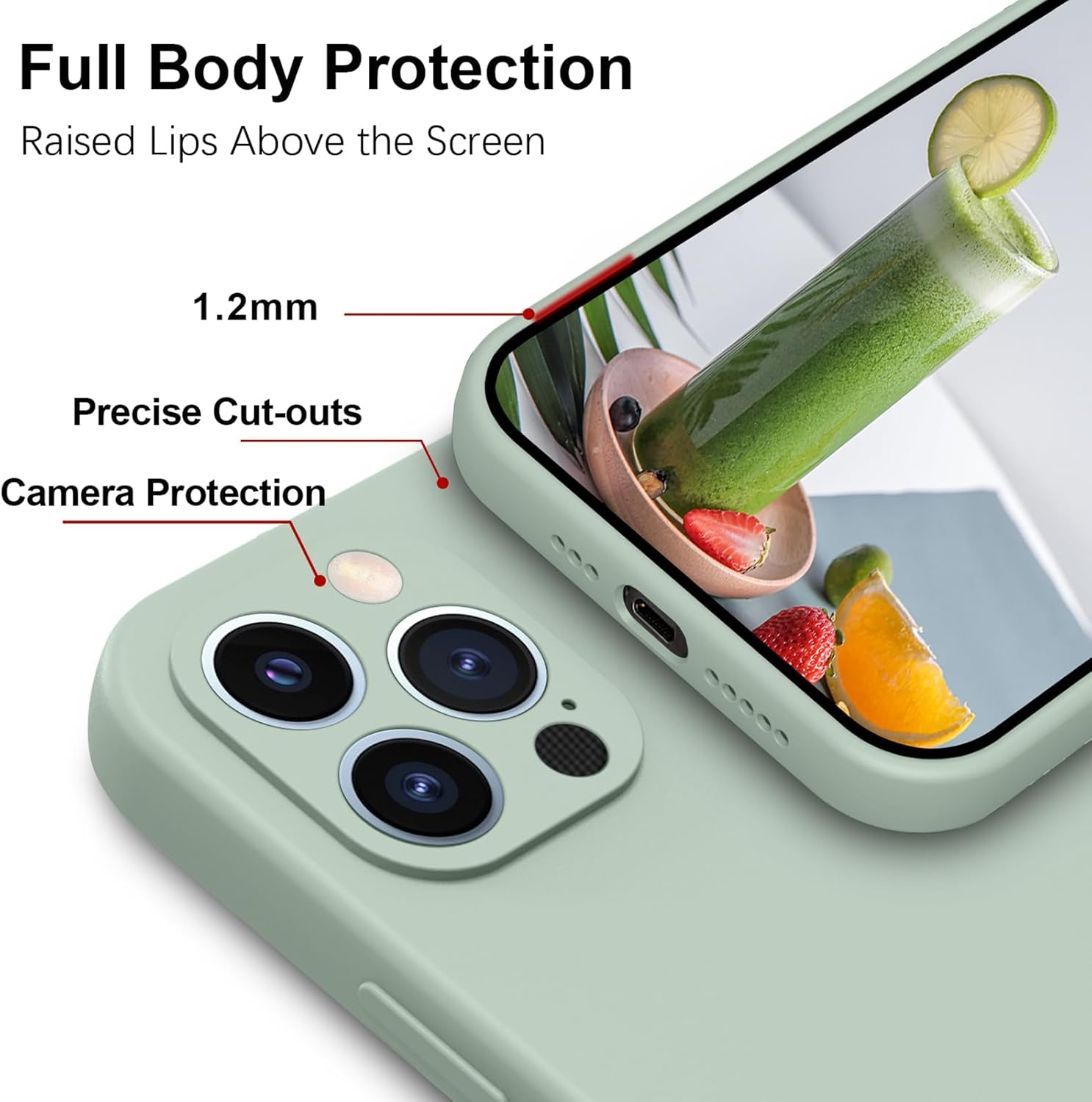 Silicone Case for Iphone 12 Pro, Ultra Thin Slim with Microfibre, Scratch-Resistant All-Round Protection Case, Light Green - Coffee image number 4