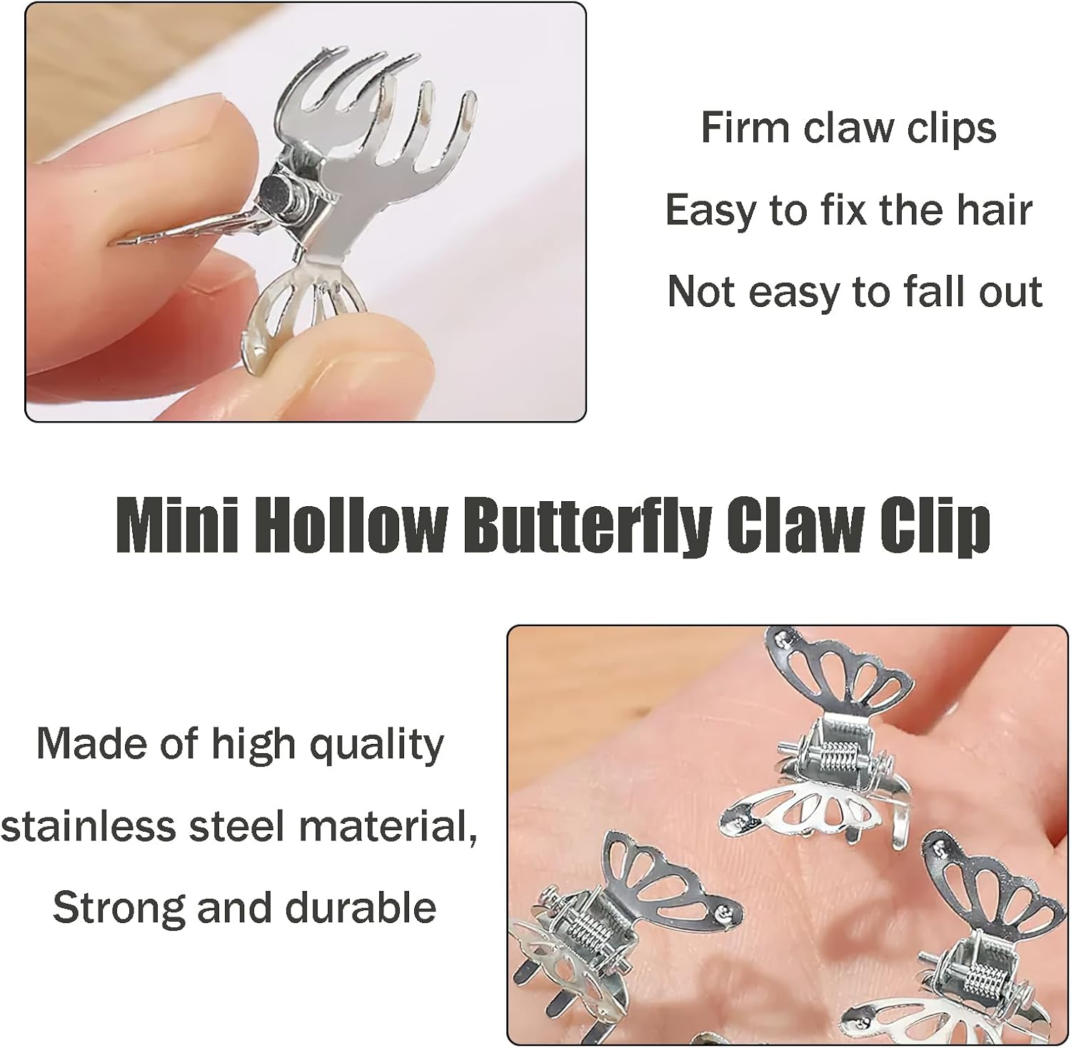 Ylapagne 20 Pcs Hair Claw Clips for Women 0.8 Inch Metals Butterfly Mini Cute Fashion Hair Accessories Small Claw Clips Sliver Colors image number 4