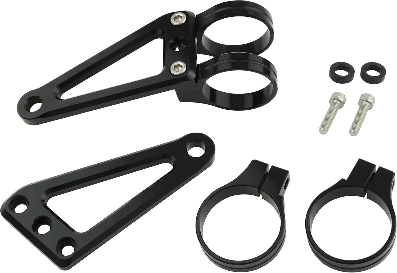 POSH 032049-06 Motorcycle Accessories Machined Horizon Long Headlight Stay, 2 Circle Clamp Type, Fork Diameter 1.7 Inches (43 Mm), Black image number 2