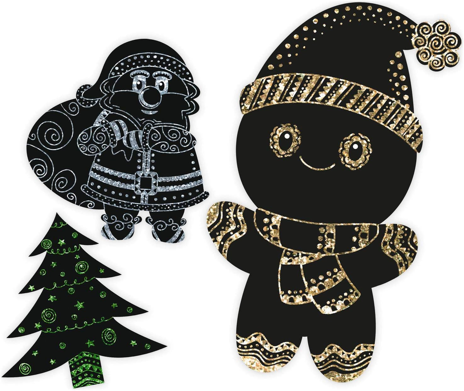 Ursus 24540004F - Magic Scratching Motifs Christmas, Black, with Rainbow Effect, 6 Sheets 250 G/M&sup2;, Includes 1 Bamboo Pen, Sticker Eyes and Scratching Instructions, Ideal as a Gift, Colourful image number 6