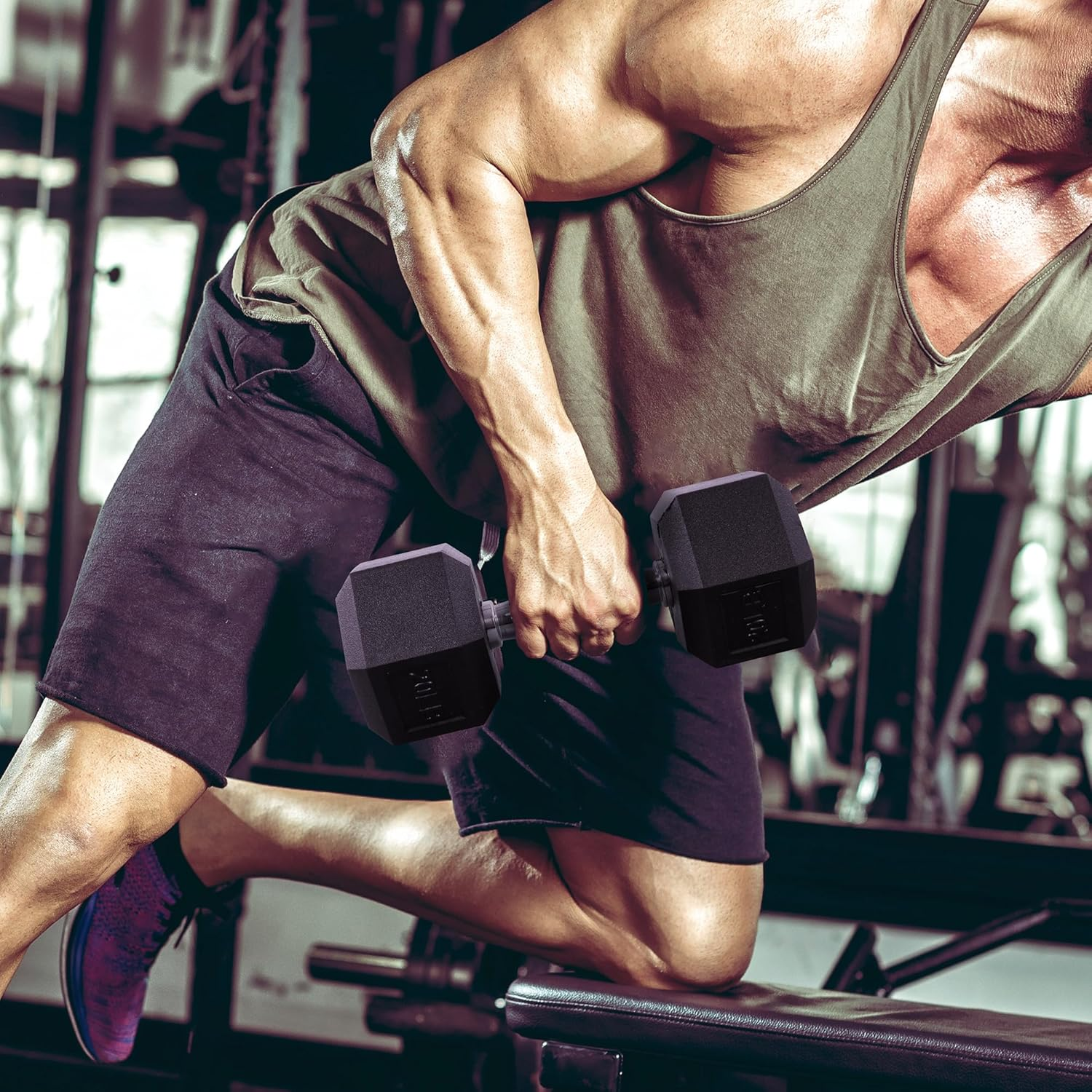 Balancefrom Rubber Encased Hex Dumbbell in Pairs, Singles or Set image number 2