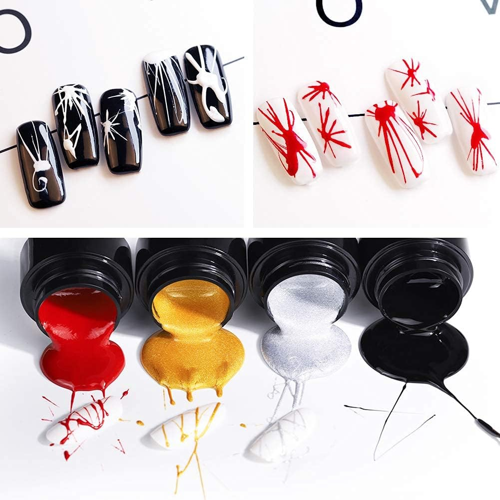 Spider Nail Gel Polish Kit Nail Spider Gel Paint for Nail Art Polish Brush Spider Nail Gel Art Paint for Nails Pulling Line Silk Drawing Painting Uv Led Black White Gel Nail Polish Kit - 6 Spider Gel image number 3