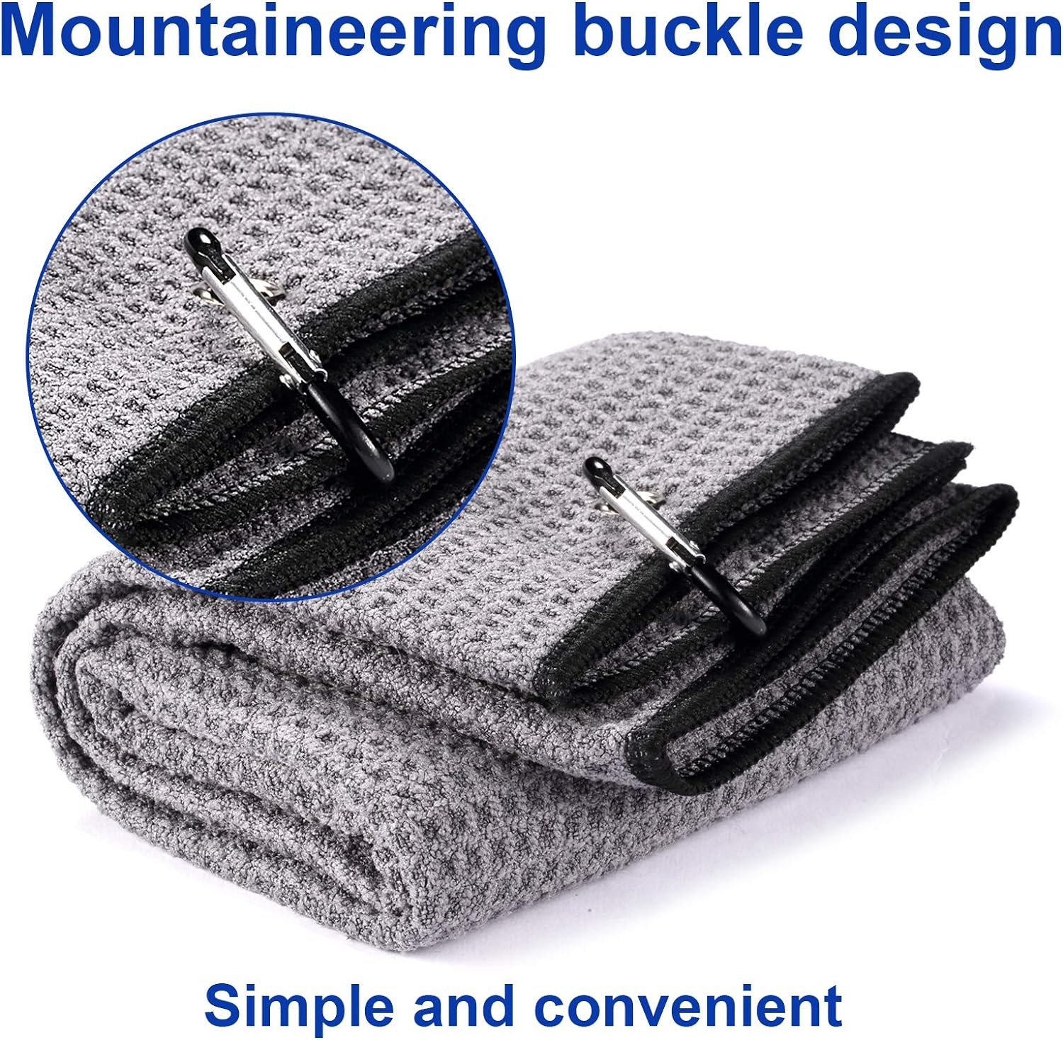 Fpxnb 2 Pack Tri-Fold Golf Towel Set, Microfiber Fabric Waffle Pattern Towels, Heavy Duty Carabiner Clip (2 Pcs, 2 Colors) image number 4