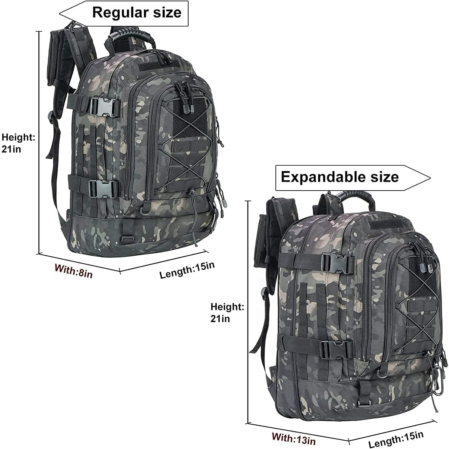 Tactical Backpack Military Army Daypack - Assault Pack for Men Molle Backpacks Bug Out Bag 3 Day Pack for Hiking - Blackcamo image number 3