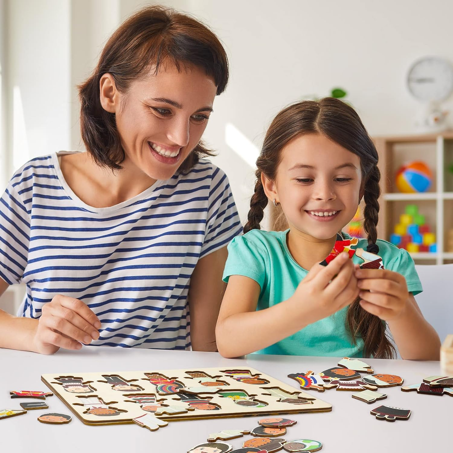 Wooden Puzzles for Toddlers 1-3 Interchangeable Dress up Diversity Peg Puzzle Educational Multicultural World Racial Cognition Toddler Puzzle Learning Mix Match Preschool Puzzle for Kids Boys Girls image number 4