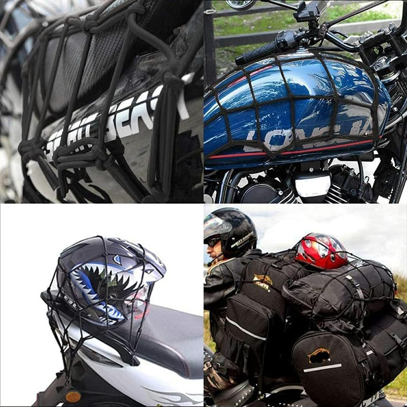 1Pc Motorcycle Helmet Net Luggage Cargo Net with 1 Elastic Luggage Strap, Motorcycle Cargo Net with Helmet Rubber Rope, Elastic Luggage Bungee Net with Helmet Strap image number 4
