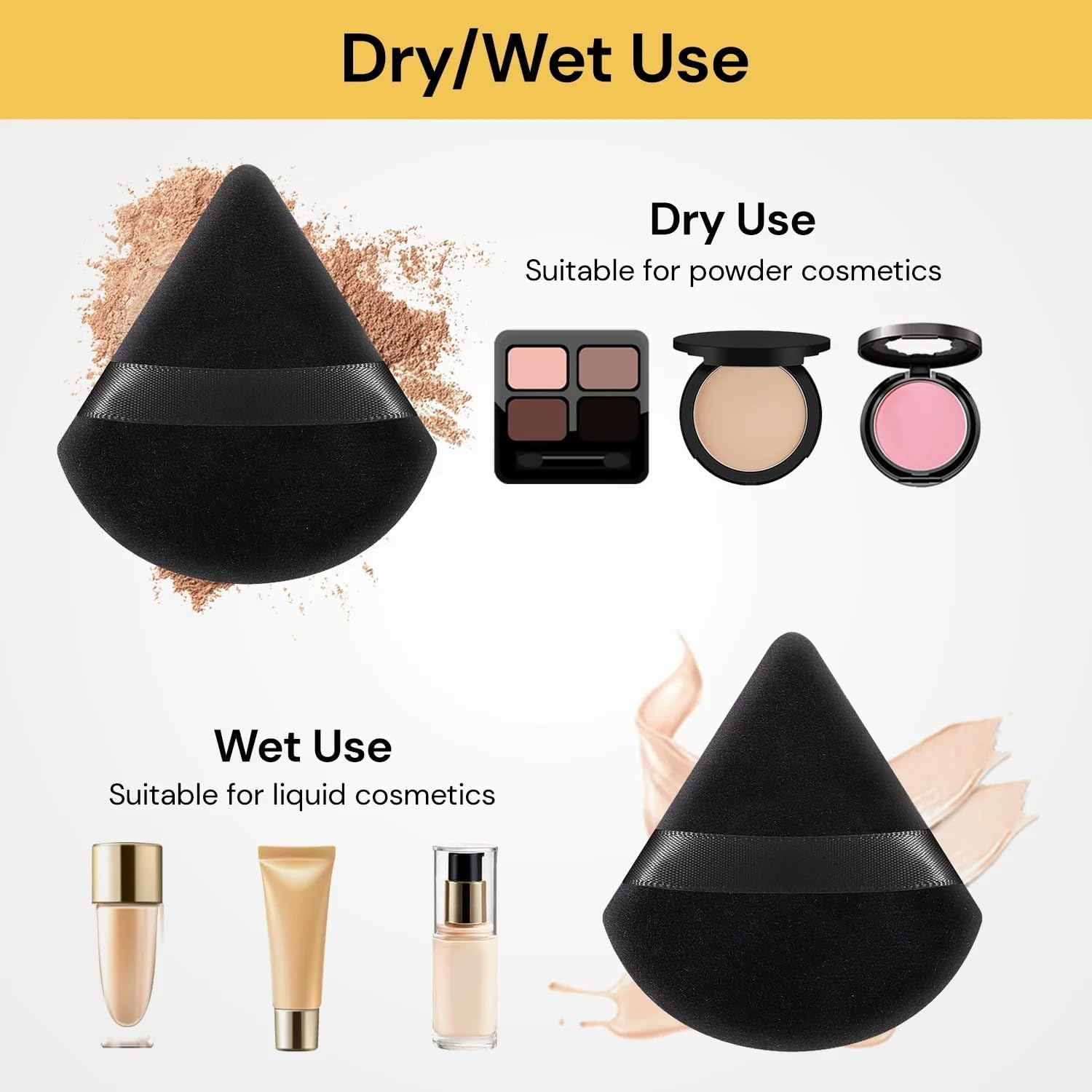 EZONEDEAL 5Pcs Powder Puffs for Face Powder, Black Triangle Makeup Powder Puff for Loose Powder Soft Body Cosmetic Foundation Sponge Mineral Powder Wet Dry Beauty Makeup Tool, Makeup Sponge image number 6