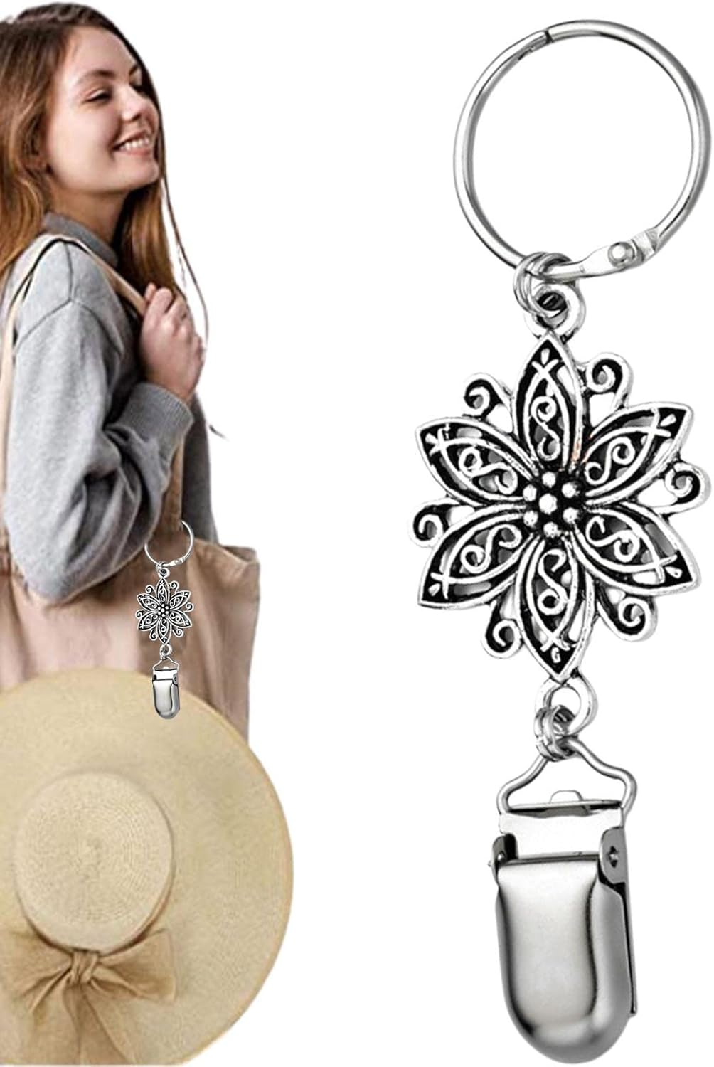 Travel Hat Clips - Alloy Hat Clip for Travel Bag | Top Tote Luggage Hat Clip, Multifunctional Duckbill Hat Clip, Travel Hat Clip for Kids Adults Outdoor Travel Accessory Cart-Au - Alloy Flower image number 1