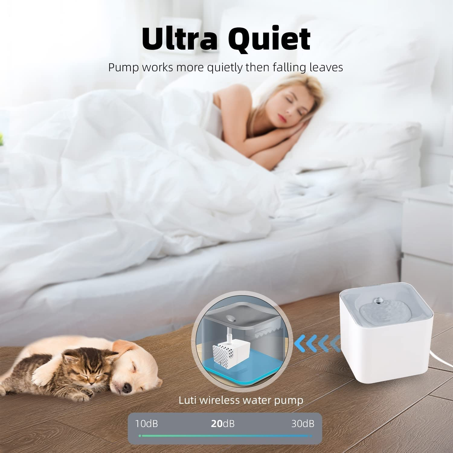 Pet Water Fountain, Kakeyrun Pet Water Dispenser Automatic Pet Drinking Fountain with Wireless Pump, Super Quiet Dispenser for Cats Kitty Dogs Multiple Pets 67 Oz/2L image number 3