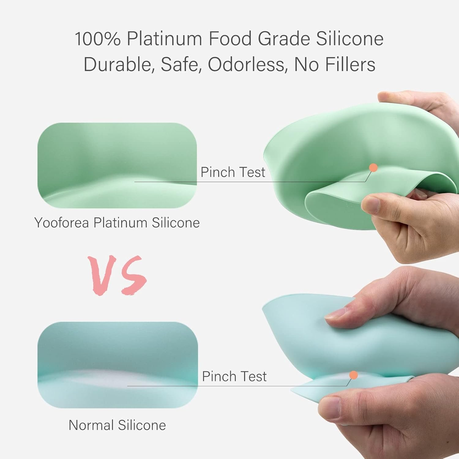Yooforea Platinum Silicone Baby Suction Plate (Upgraded), Baby Led Weaning Plate, 100% Food Grade Silicone, Non Sticky Stain Resistant by UV Treatment, Dishwasher, Microwave Safe, BPA BPS Free - Tea - Fog image number 2