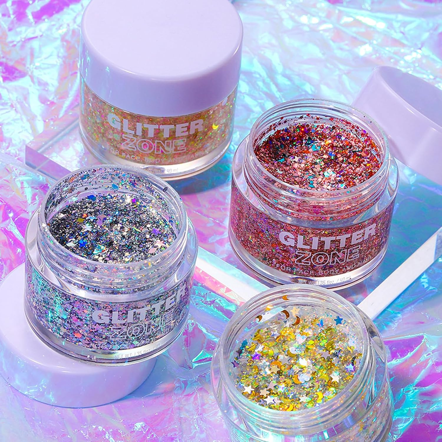 MKNZOME Body & Face Glitter Gel, Holographic Mermaid Sequins Glitter, Festival Chunky Cosmetic Glitter Gel for Face Eye Body Hair, Long Lasting Sparkling Waterproof Resin Glitters Flakes for Festival image number 2