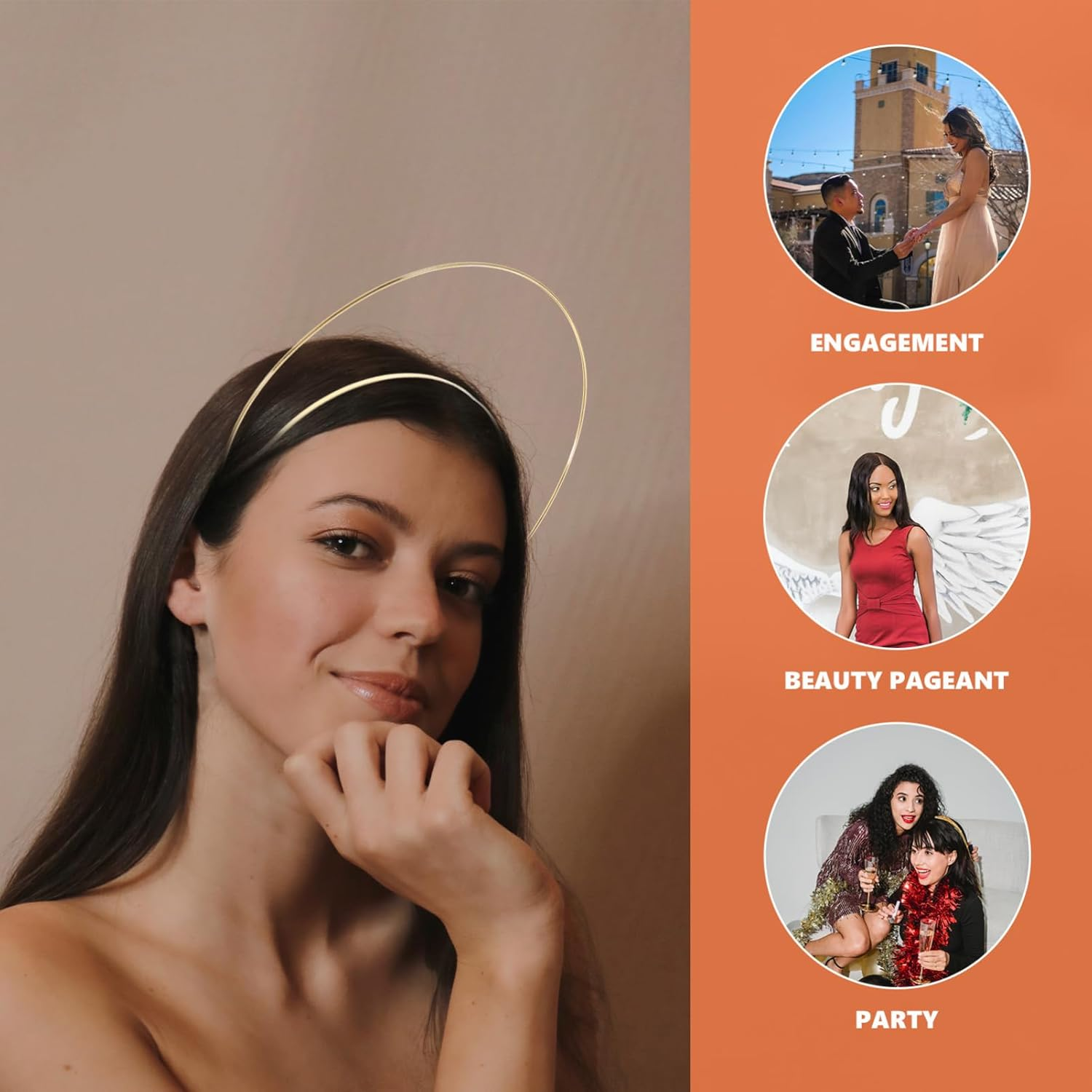 SHINEOFI Gold Halos Crown Headband &ndash; Angel Hair Hoop Tiara for Women, Metal Costume Headpiece for Party, Cosplay, Festival, Halloween & DIY Crafts image number 3