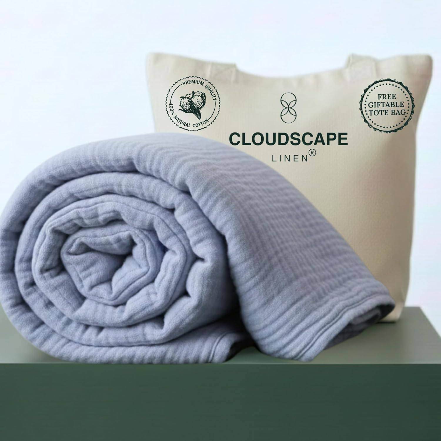 CLOUDSCAPE LINEN Luxury 100% Cotton Muslin Blanket King Size, 4 Layer Oversized 92X108 Fit Upto Calking Bed, Layering Winter Blankets for Bed, Soft Cotton Gauze Quilt, All Season Ivory Bedding