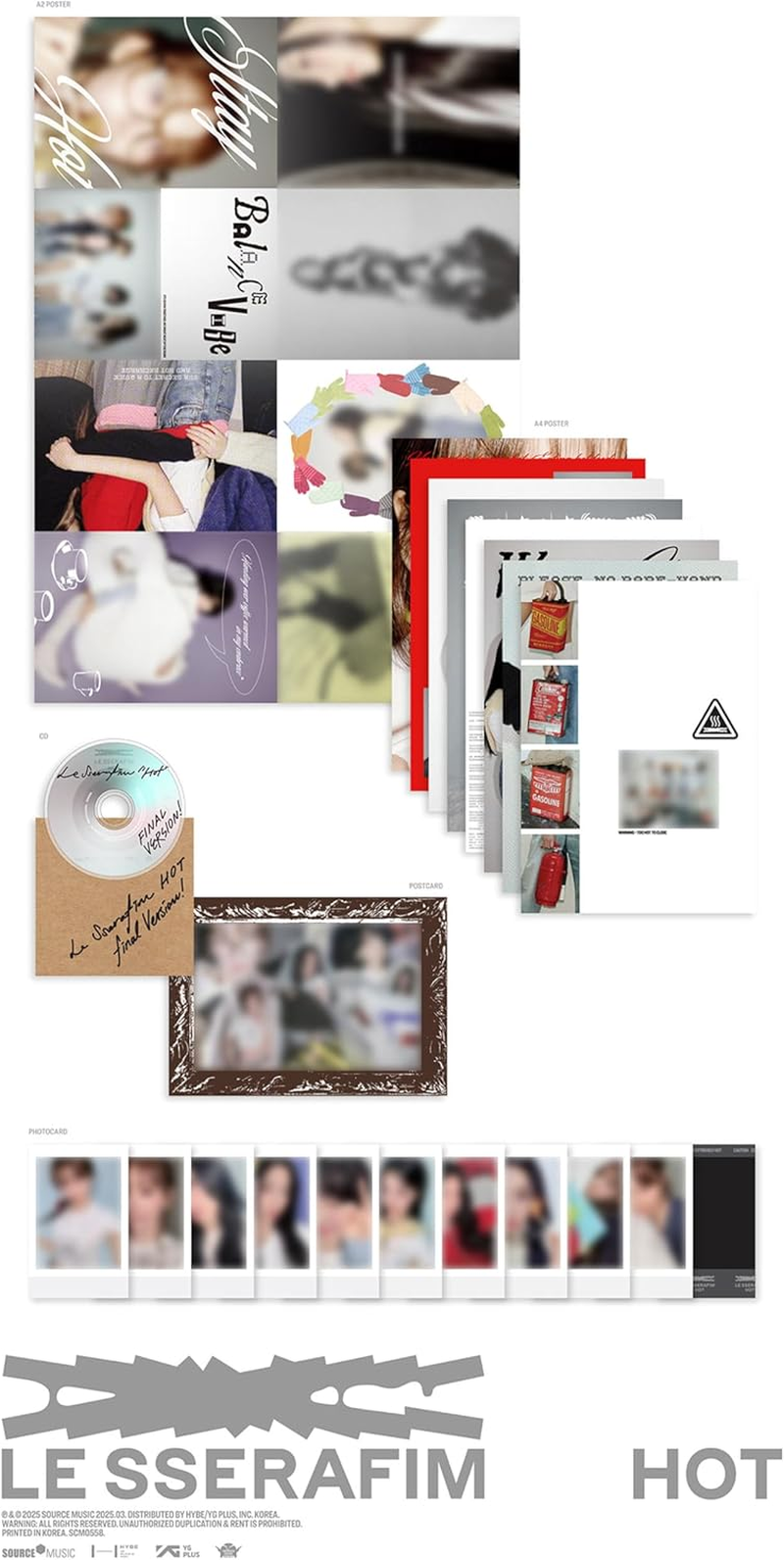 LE SSERAFIM HOT 5Th Mini Album Tin Case Version Outbox+Cd+1Ea Keyring+1Ea Magnet+8P A4 Poster+1P A2 Poster+1P Postcard+10P Photocard+Tracking Sealed LE SSERAPHIM