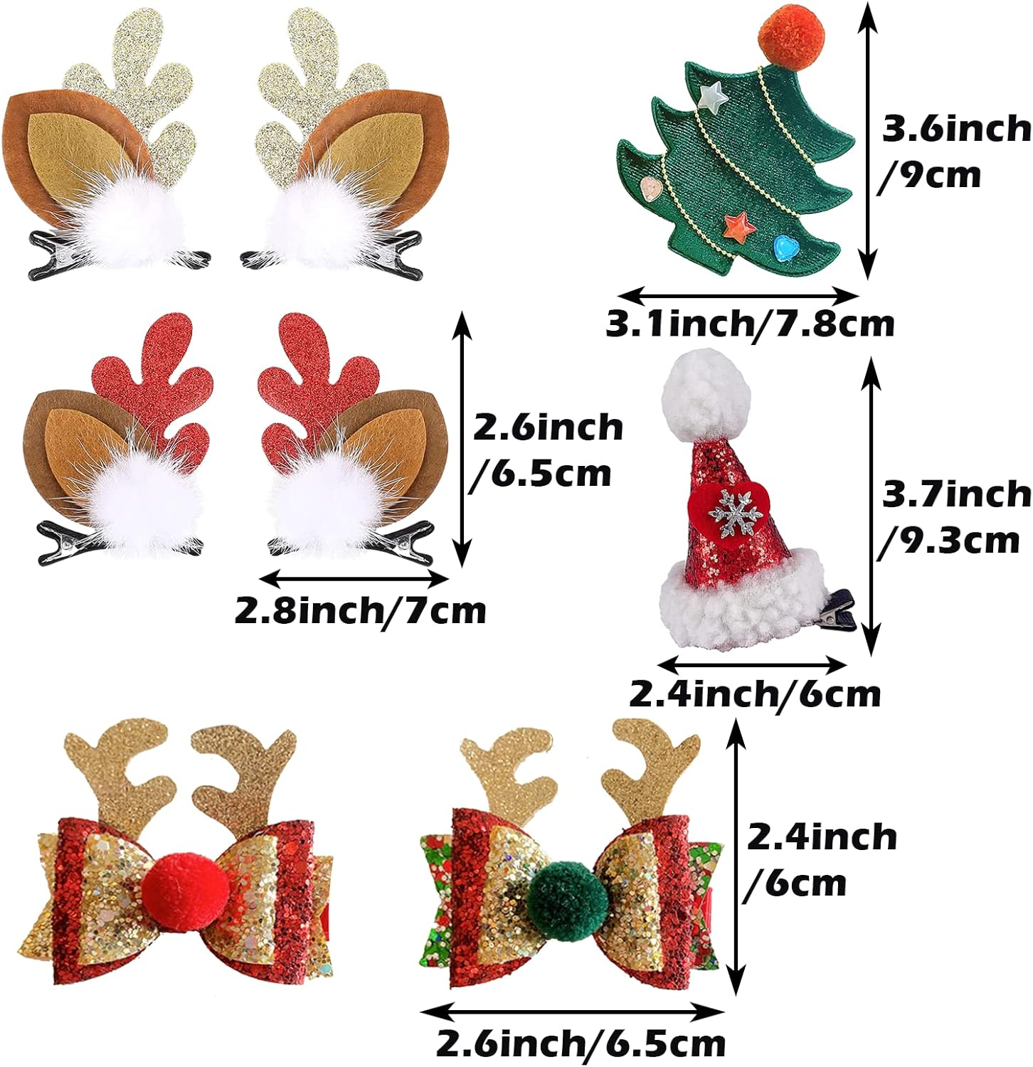 Nbjiuyin 8Pcs Christmas Hair Clips Cute Decorative Cute Hair Accessories Antlers Headdress Hairpin Christmas Tree Hat Hair Bows for Girls Women Kids Gifts image number 5