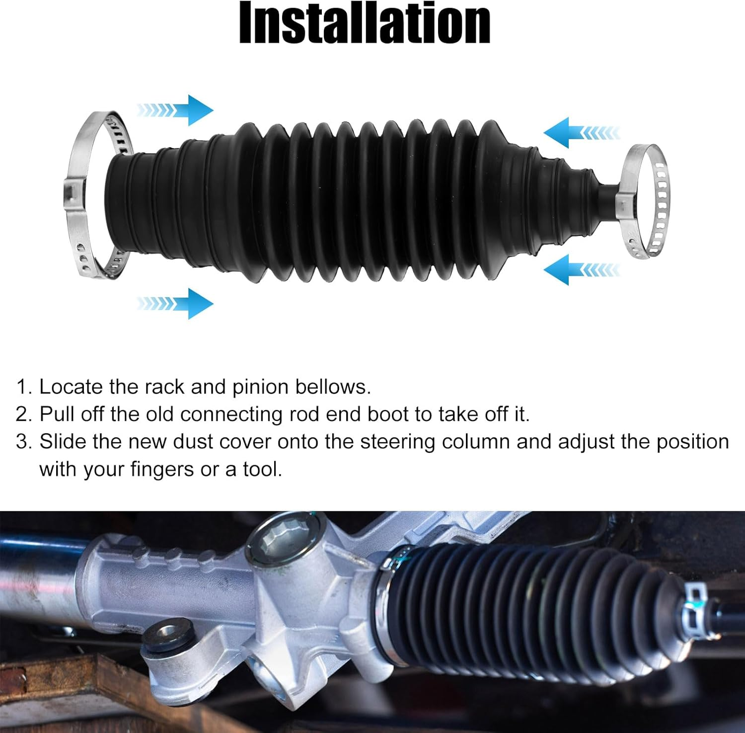 Inner Tie Rod Boot Kit, 8.66X2.36X2.36In Silicone Steering Rack Boot Tool Dust-Proof Car Rack and Pinion Boot Waterproof Inner Tie Rod Bellow Boot Car Accessories(Black) image number 4