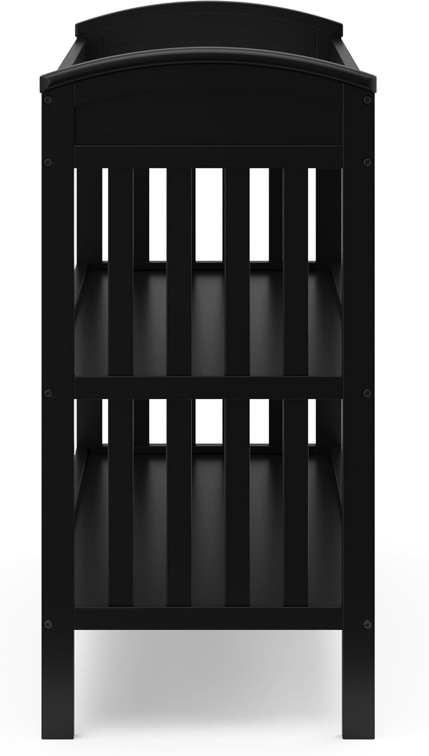 Graco Benton Changing Table with Bonus Water-Resistant Changing Pad (Black) - GREENGUARD Gold Certified, Includes Diaper Change Pad with Safety Strap, 2 Open Storage Shelves for Organizing image number 5