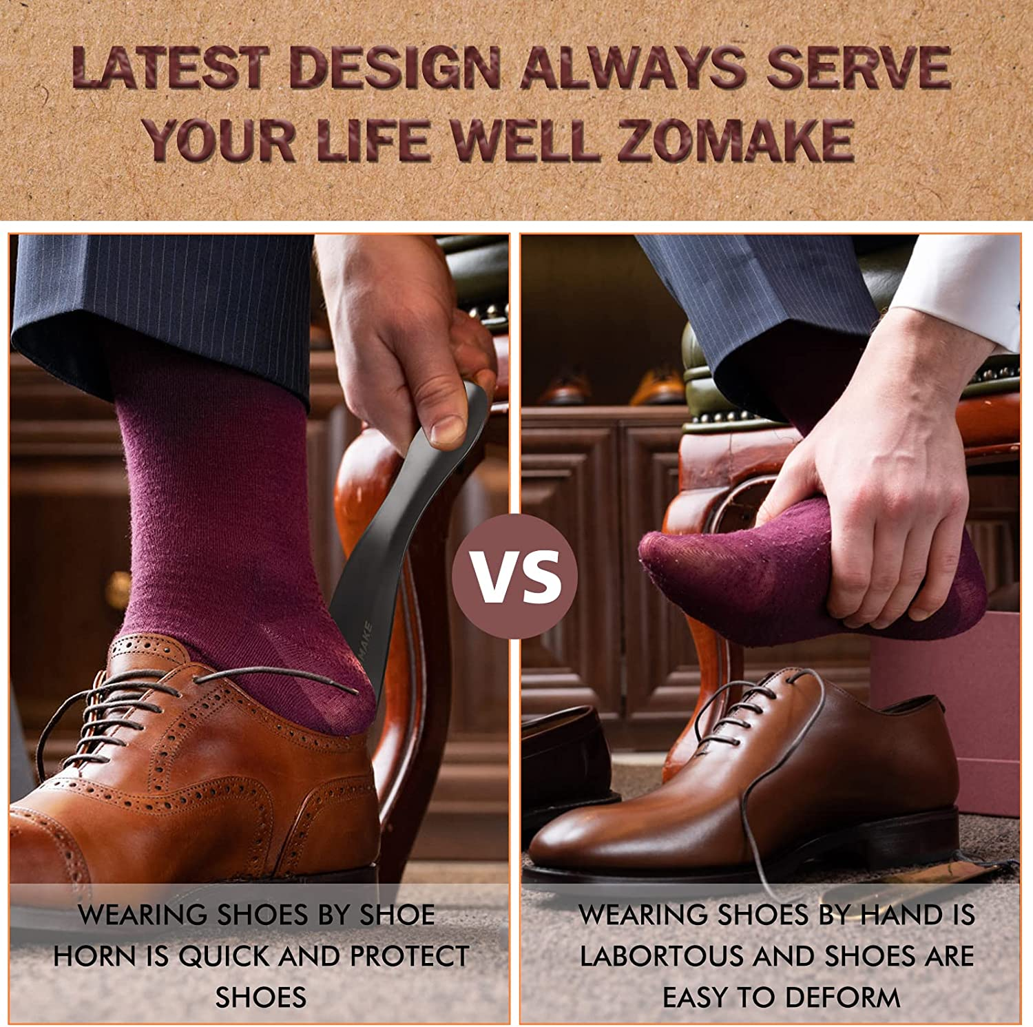 ZOMAKE Metal Shoe Horn - 42/19CM Stainless Steel Shoehorn Long Handle Lazy Shoe Helper - 19CM Travel Short Shoe Horns for Household and Travel 2Pcs image number 6