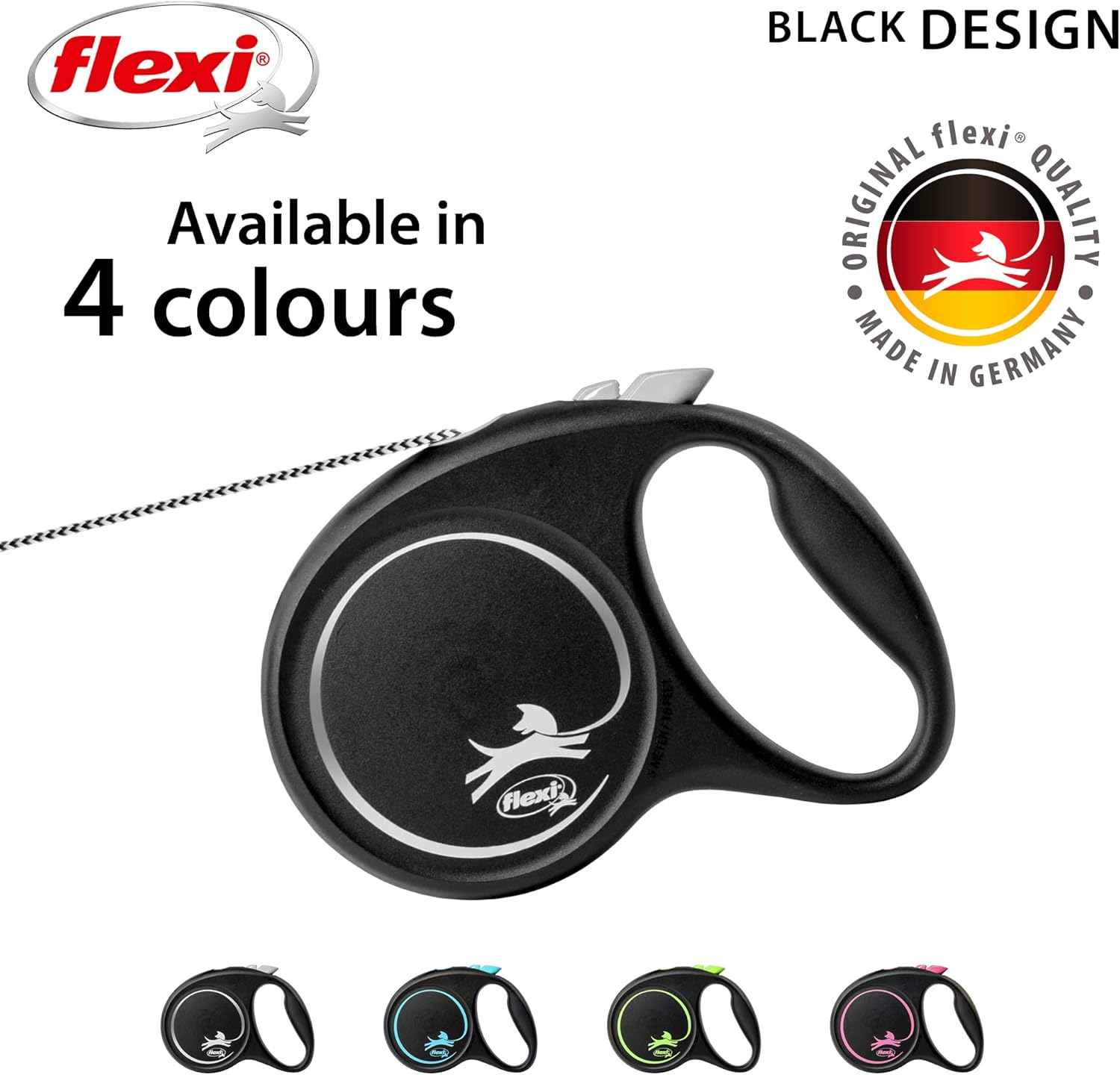 Flexi Black Design Cord Black Medium 5M Retractable Dog Leash/Lead for Dogs up to 20Kgs/44Lbs image number 3