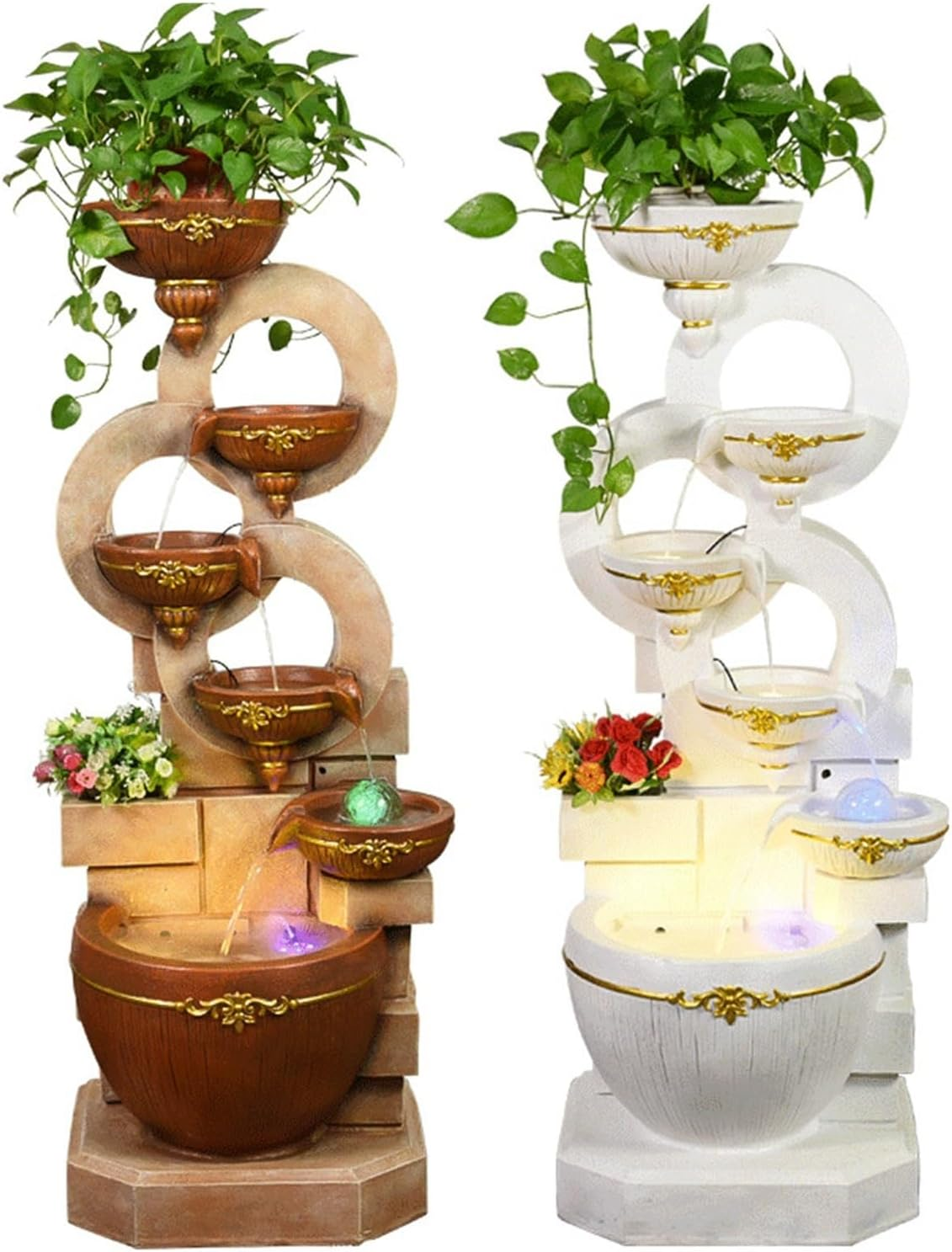 Outdoor Fountain Outdoor Water Fountains Decor Resin Indoor Fountain for Garden, Floor Patio, Deck, Porch, Backyard and Home Art (51.18Inch)(White) - Yellow image number 4