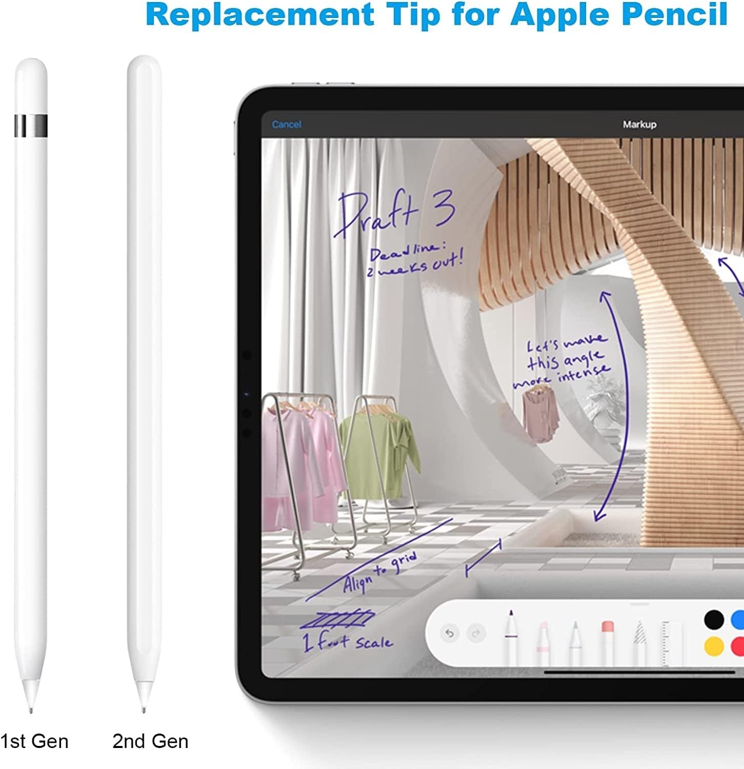 2PCS Upgraded Pencil Tips, KAPASKI Precision Control Tips for Apple Pencil 1St/2Nd Gen, Fine Point Replacement Nibs, White image number 5